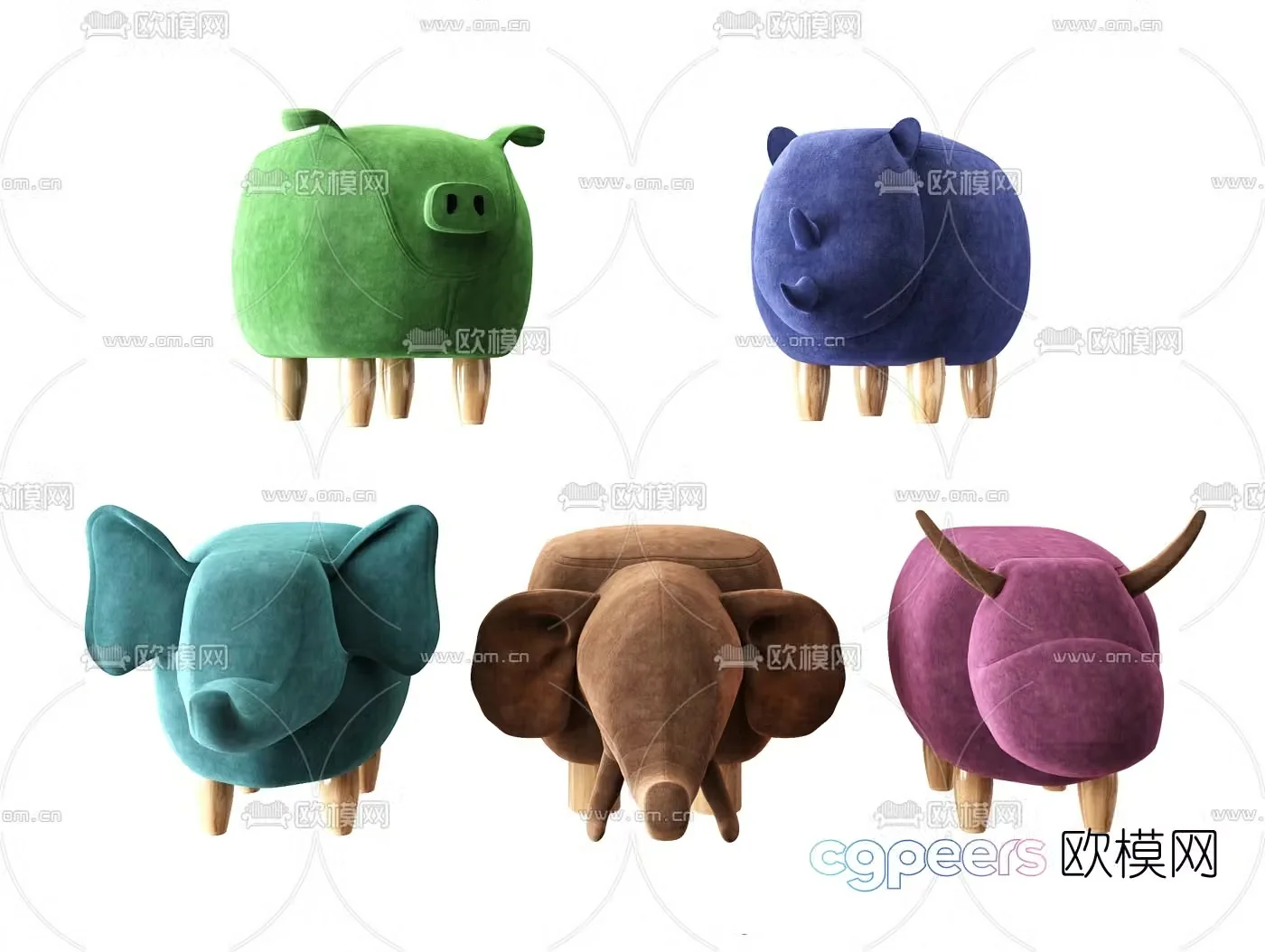 Nordic Pig Rhino Elephant Cow Shape Children’s Stool 3d model