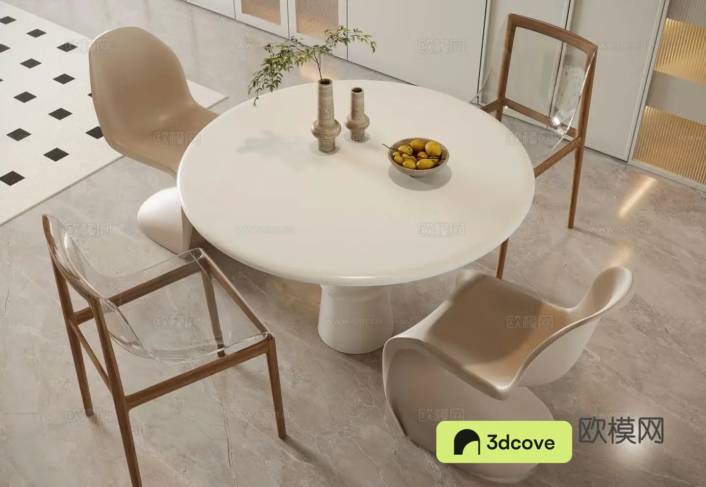 Cream style round dining table and chairs