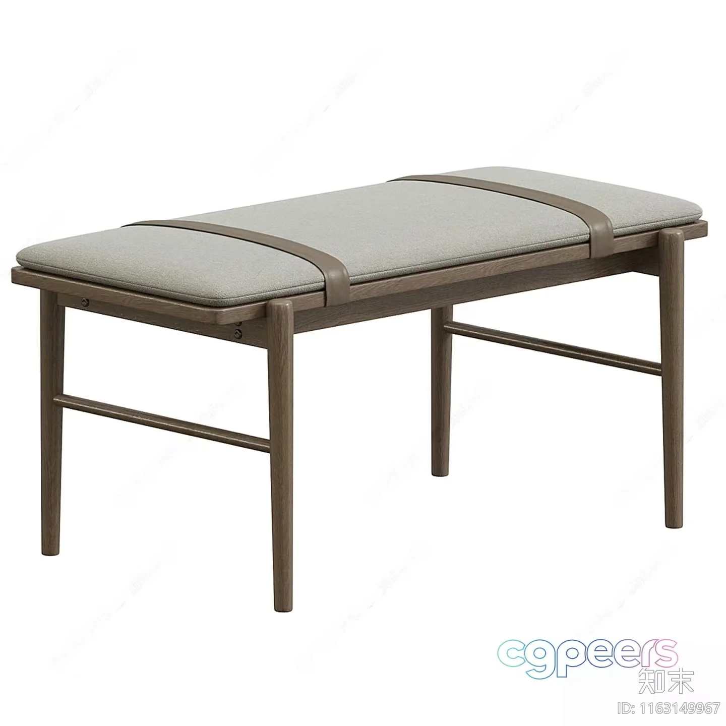 A Wooden Bench With A Gray Cushion 3D Model – 9477 – VRAY Render