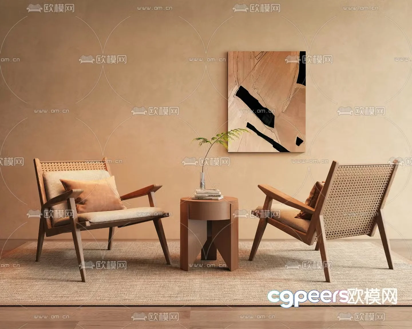 Wabi-sabi style leisure chair rattan leisure chair 3D model