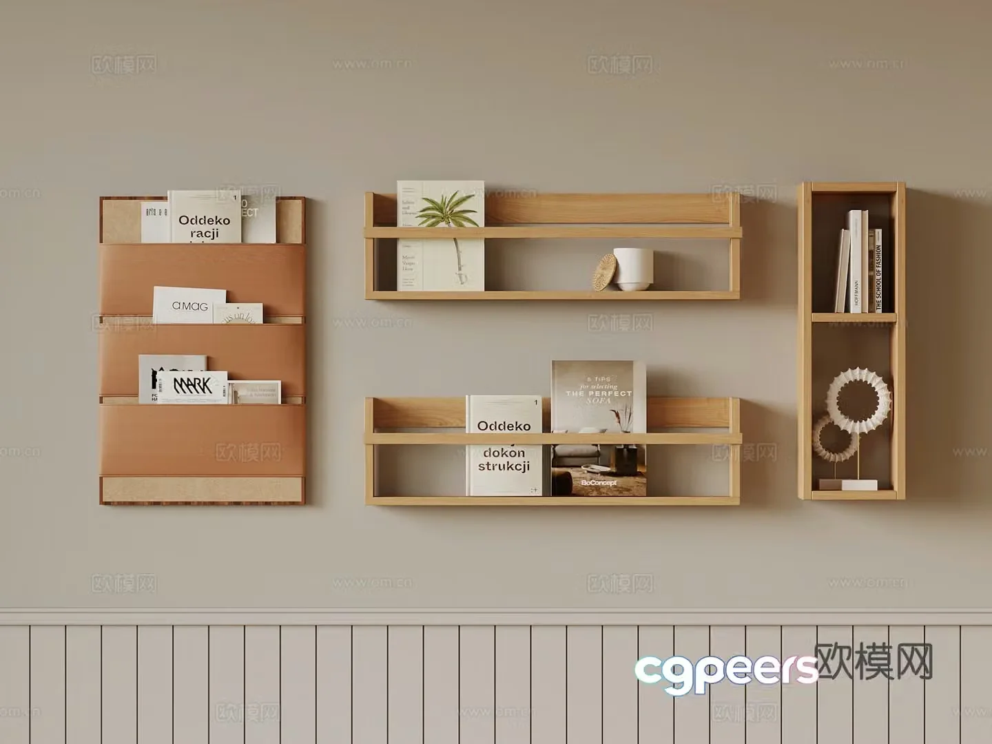 Modern bookshelf solid wood shelf 3D model