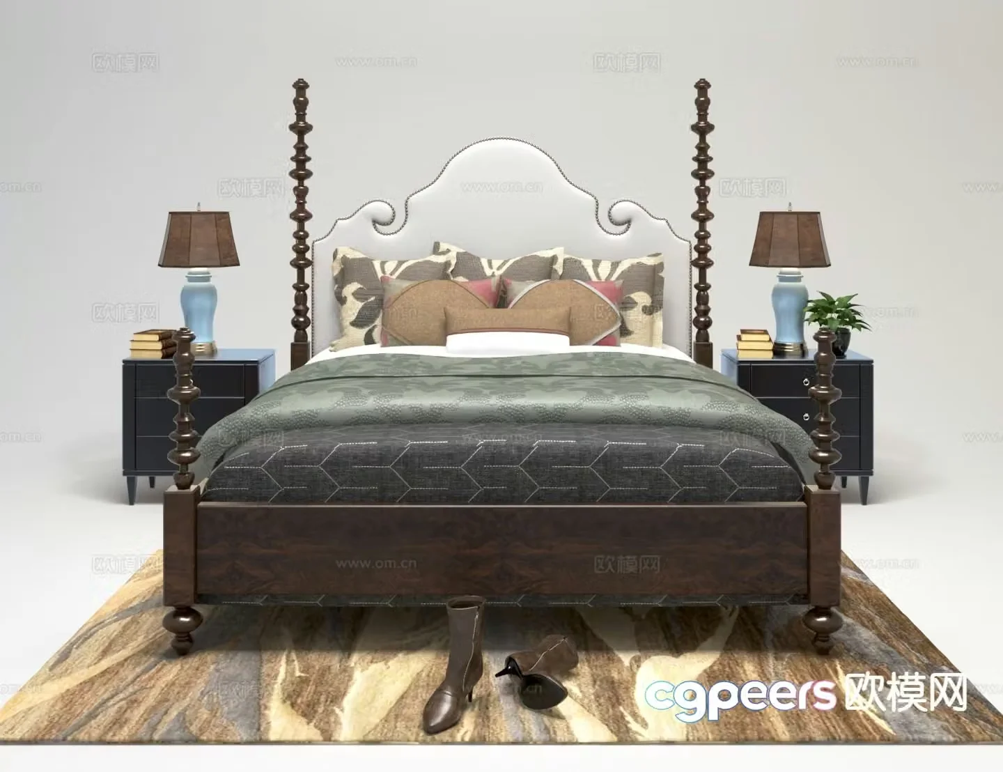 American pastoral double bed 3d model