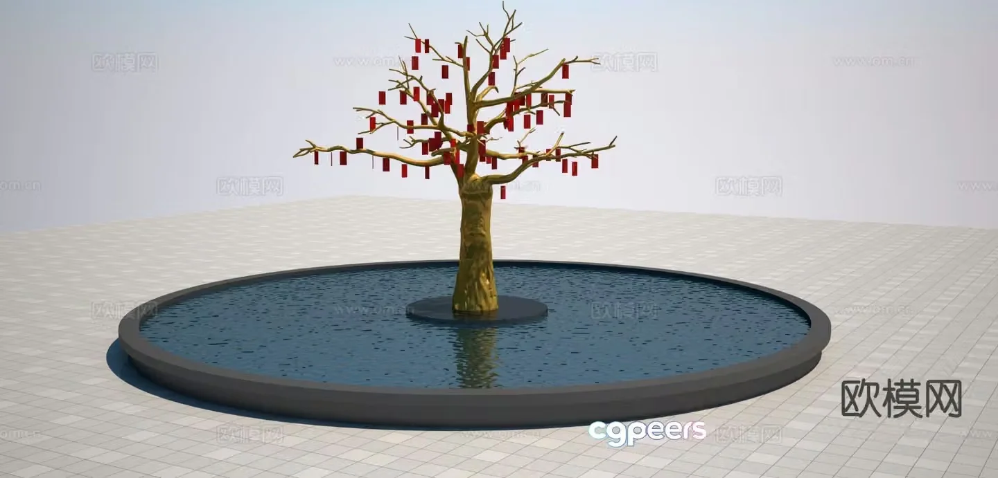 Modern money tree sculpture red envelope tree 3d model