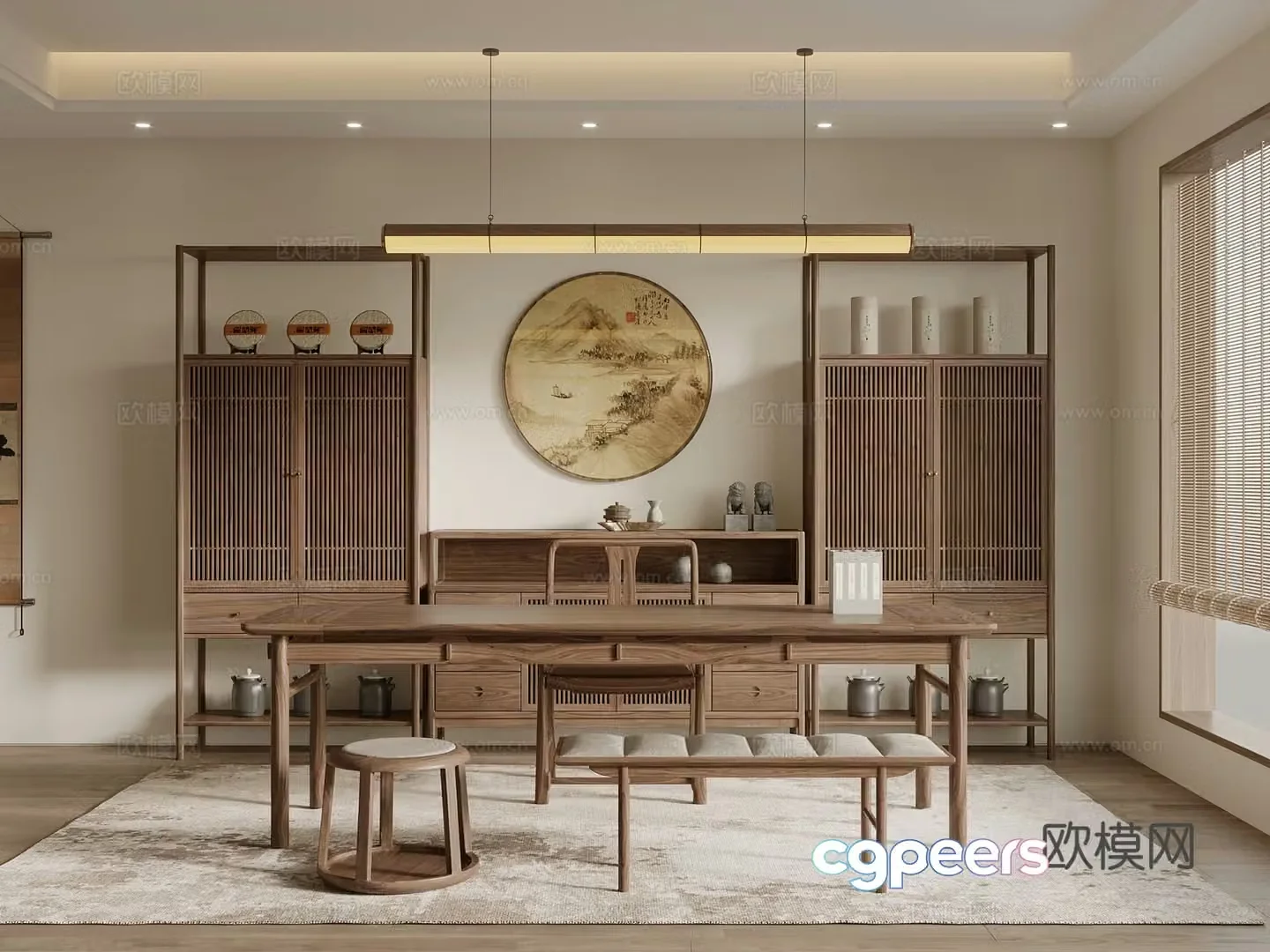 New Chinese-style tea room tea table and chair Bo Gu shelf 3D model