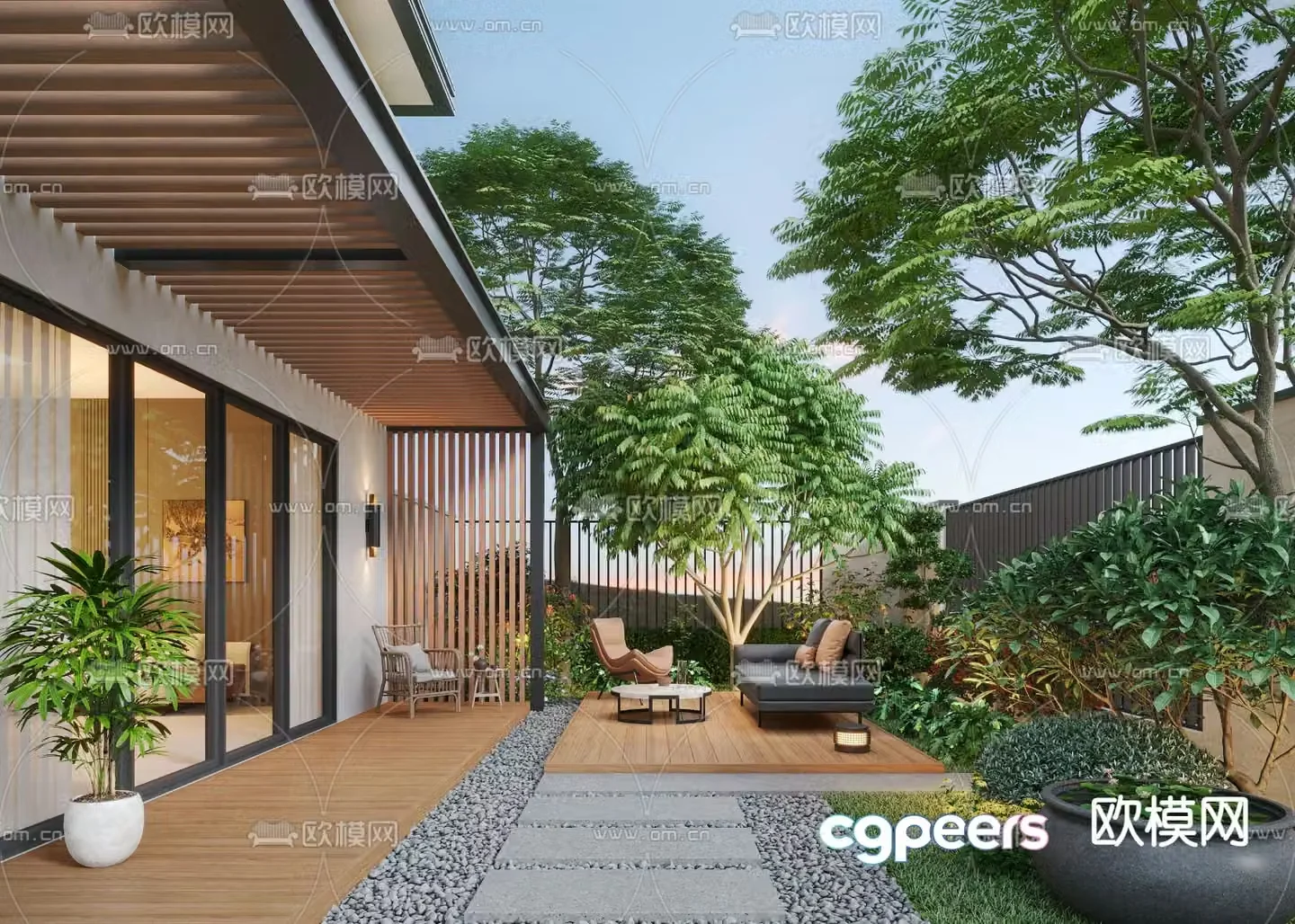 Villa courtyard courtyard landscape 3d model
