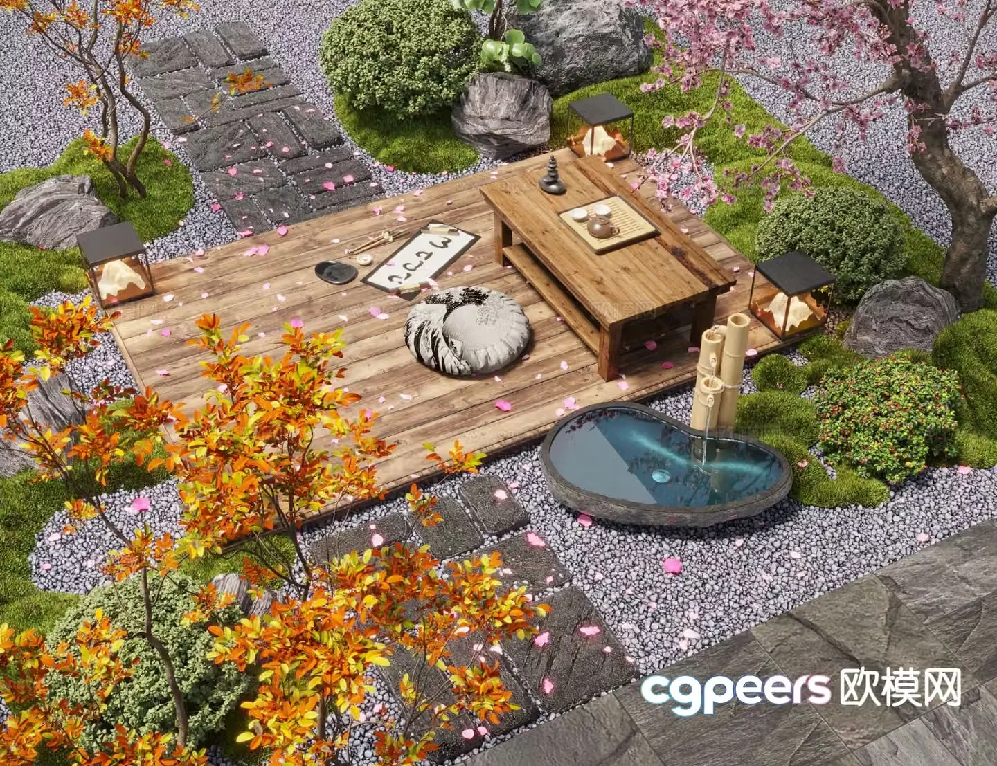 Courtyard landscape sketch tea table 3d model
