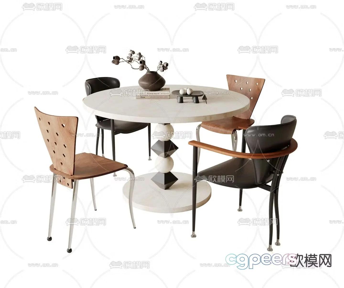 Medieval style dining table and chairs round dining table and chairs 3d model