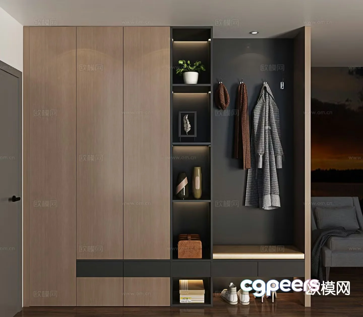 Italian shoe cabinet entrance cabinet 3d model