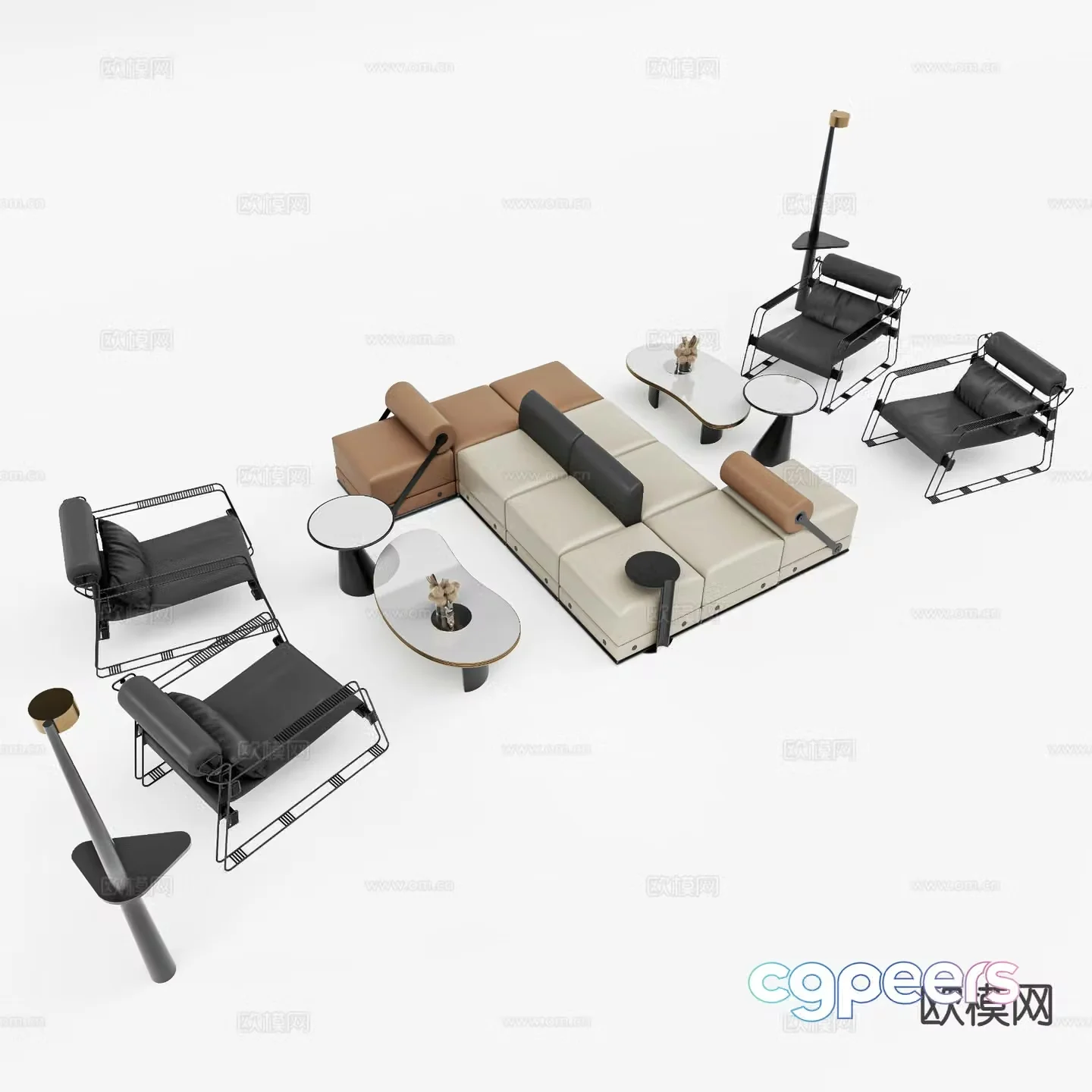 Modern multi-seater sofa modular sofa 3d model