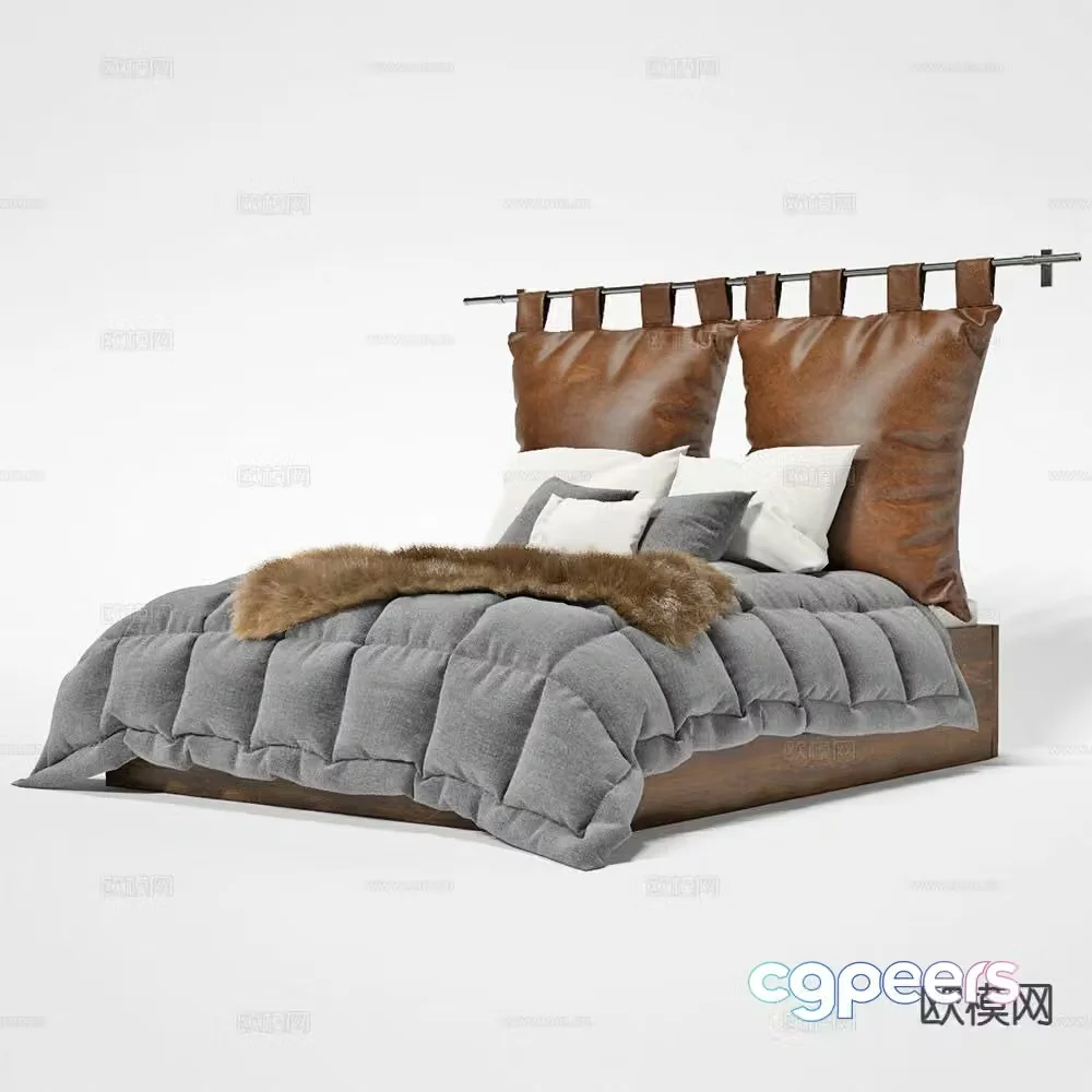 Italian double bed leather double bed 3d model