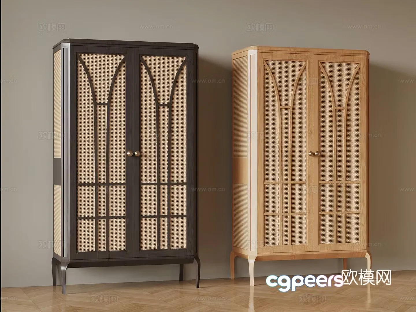 Middle-aged bookcase rattan storage cabinet 3D model