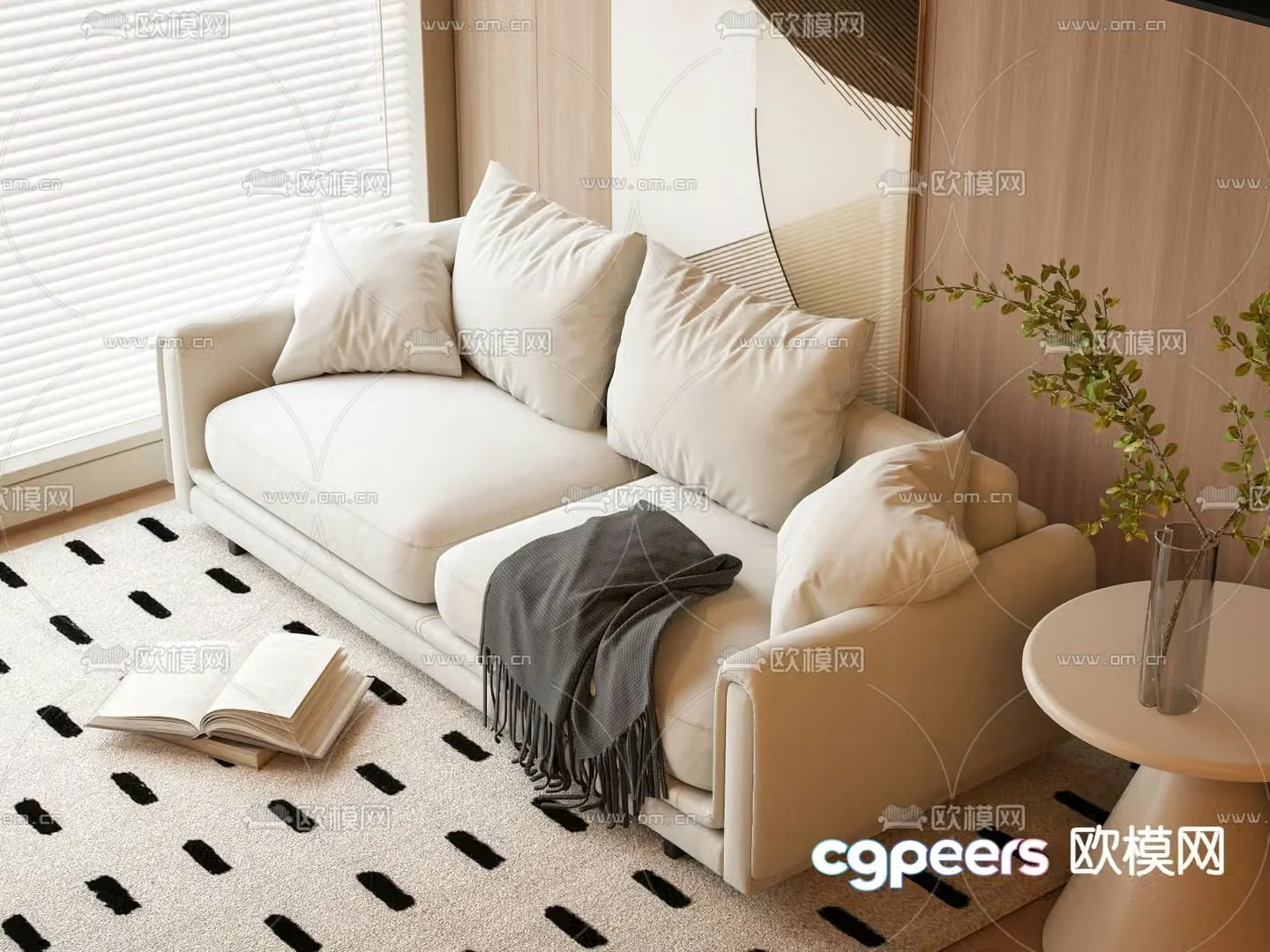 Double sofa upholstered sofa 3d model
