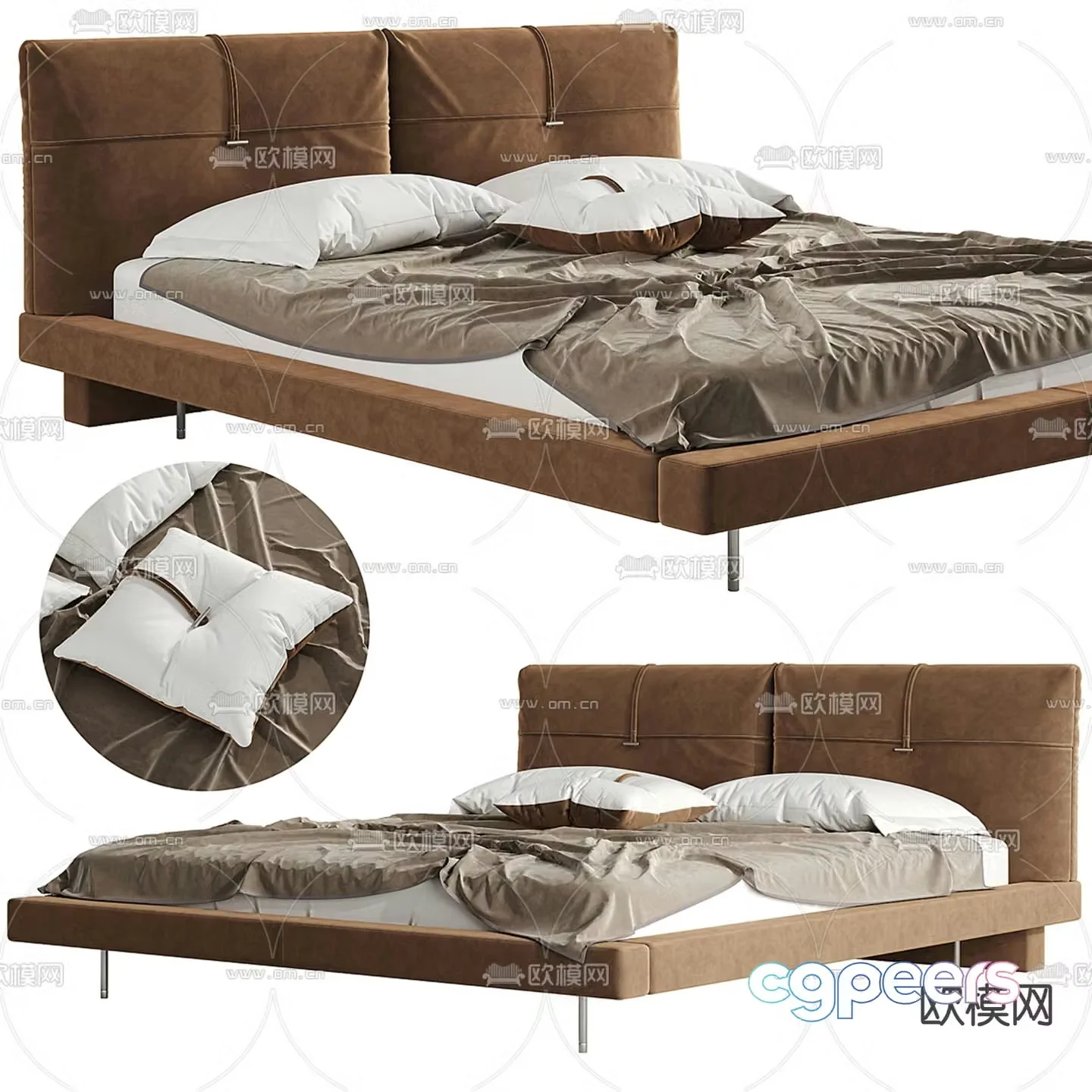 velvet fabric double bed 3d model