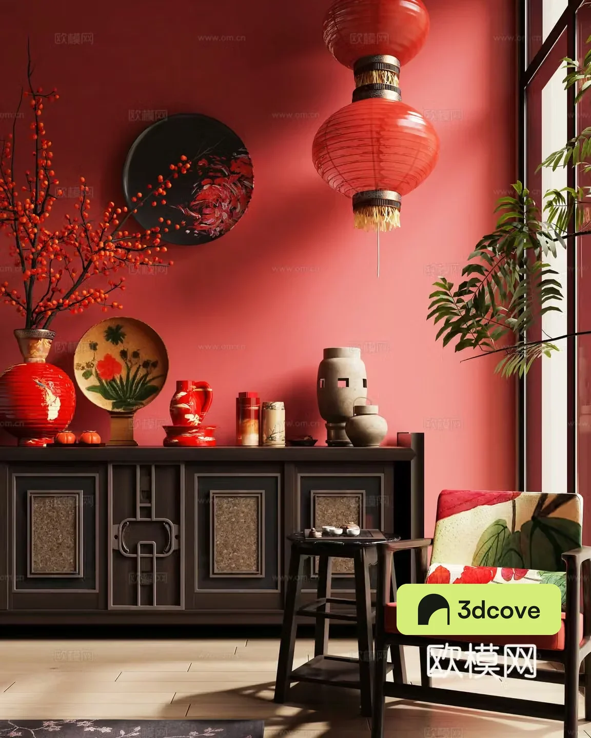 New Chinese style leisure chair corner table side cabinet