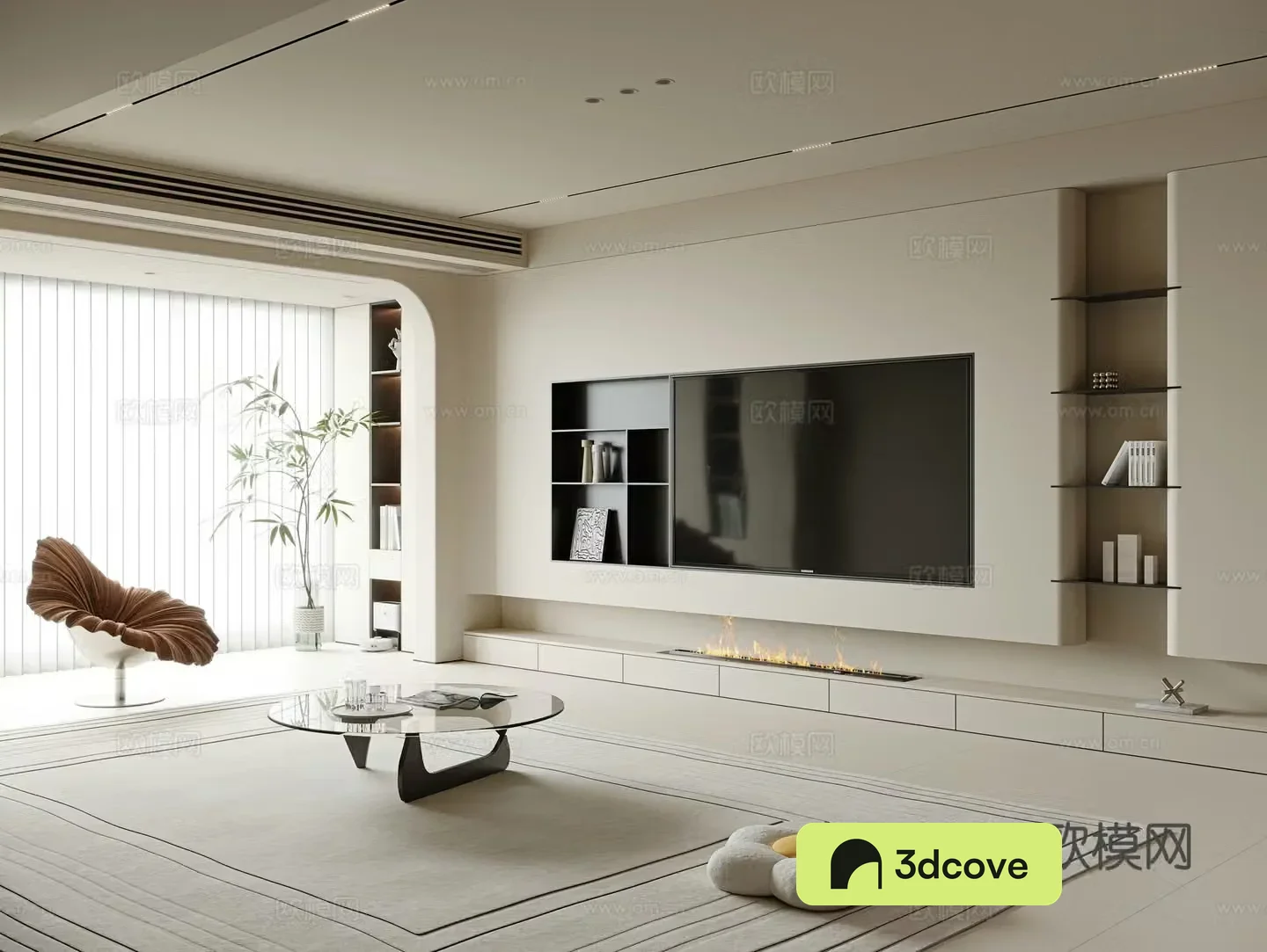 Creamy TV background wall Hanging TV background wall Plaster background wall Embedded TV wall