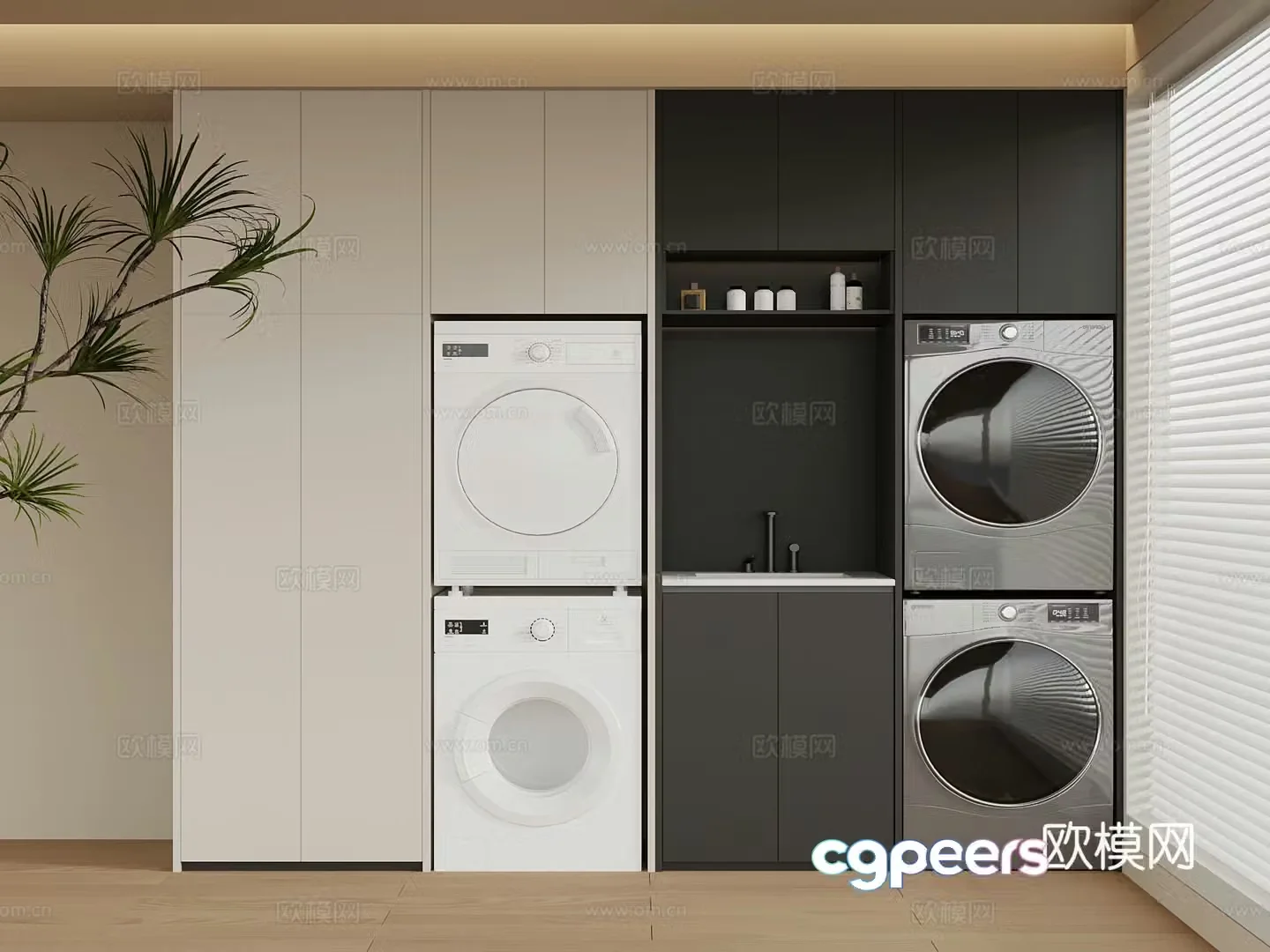 Washing cabinet Modern laundry supplies Washing machine 3d model