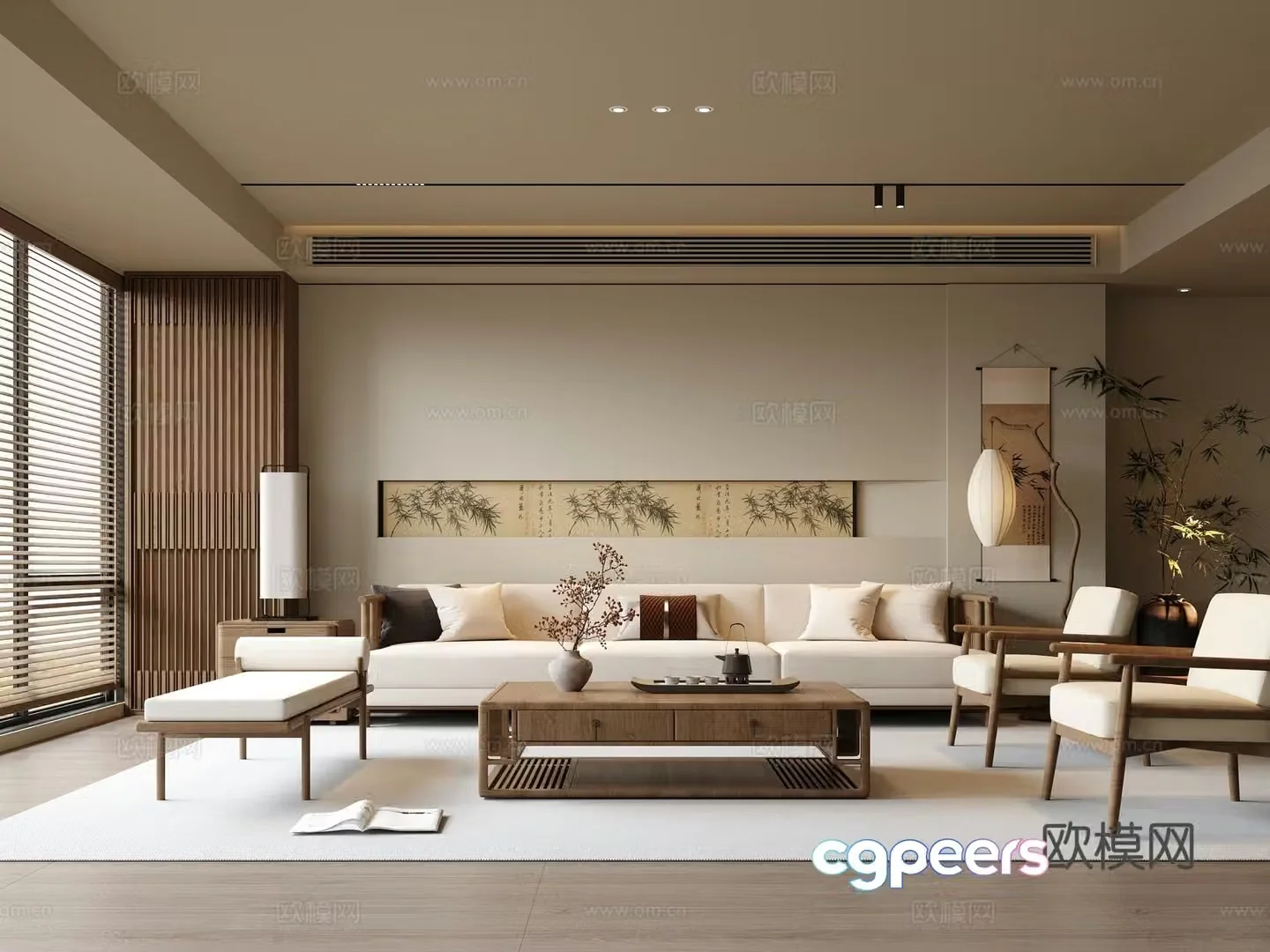 New Chinese Zen Living Room Song’s Living Room Sofa Coffee Table Combination 3D Model