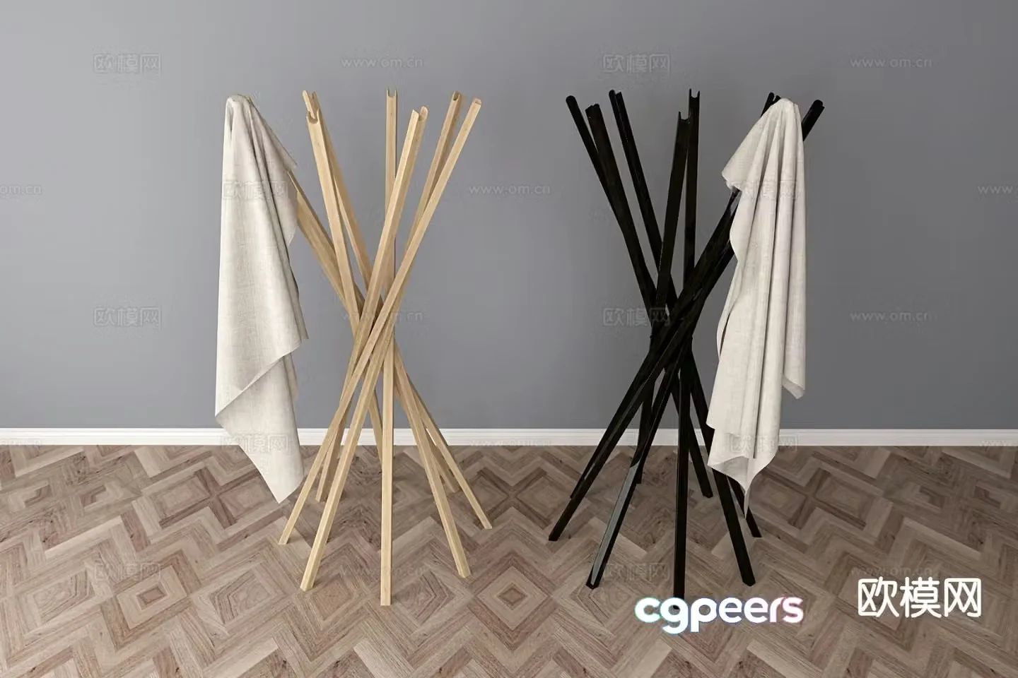 Nordic clothes hanger wooden clothes hanger 3d model