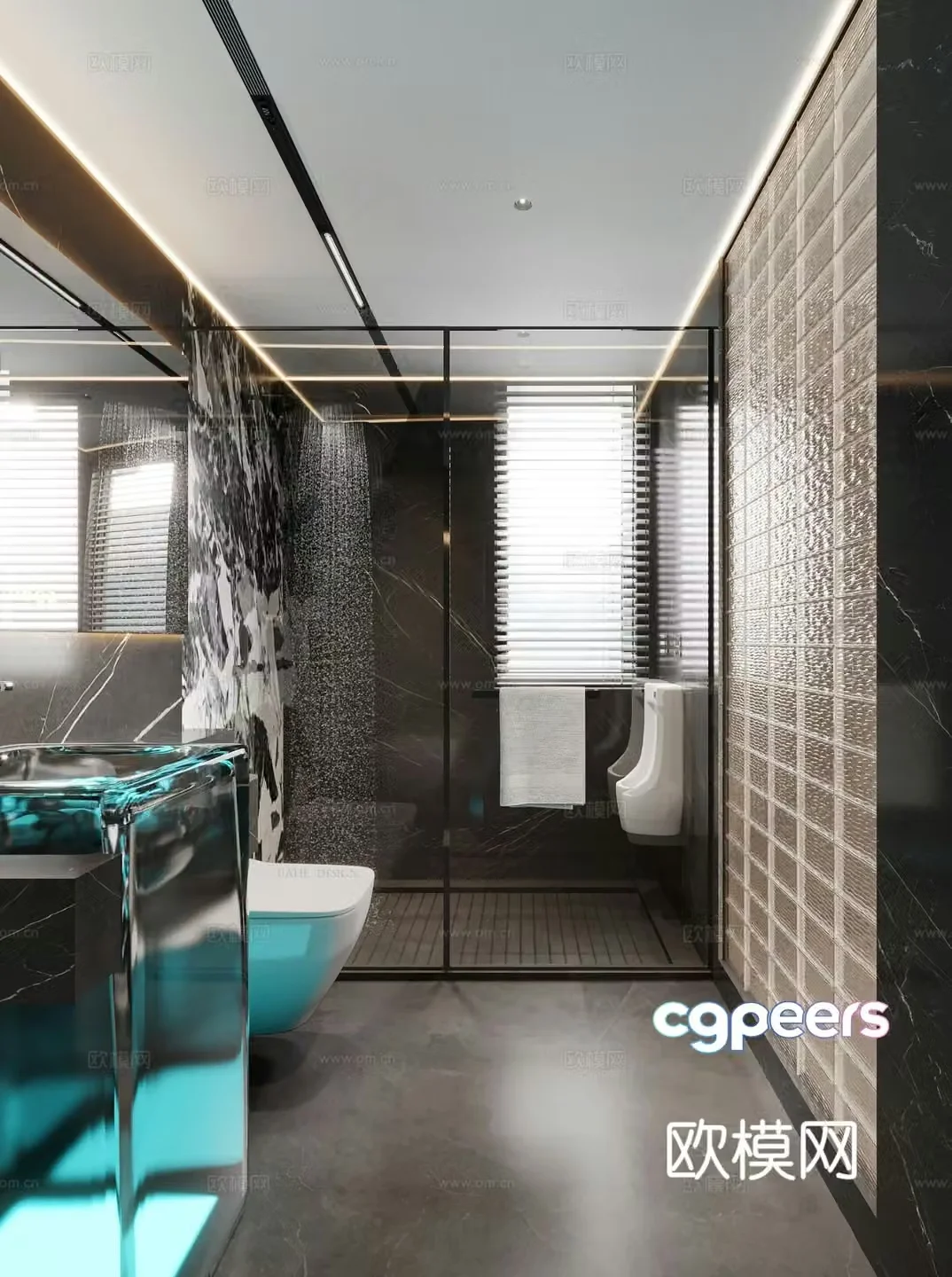 Modern bathroom Gradient glass sink Shower room Floating toilet Bathroom mirror Shower 3D model