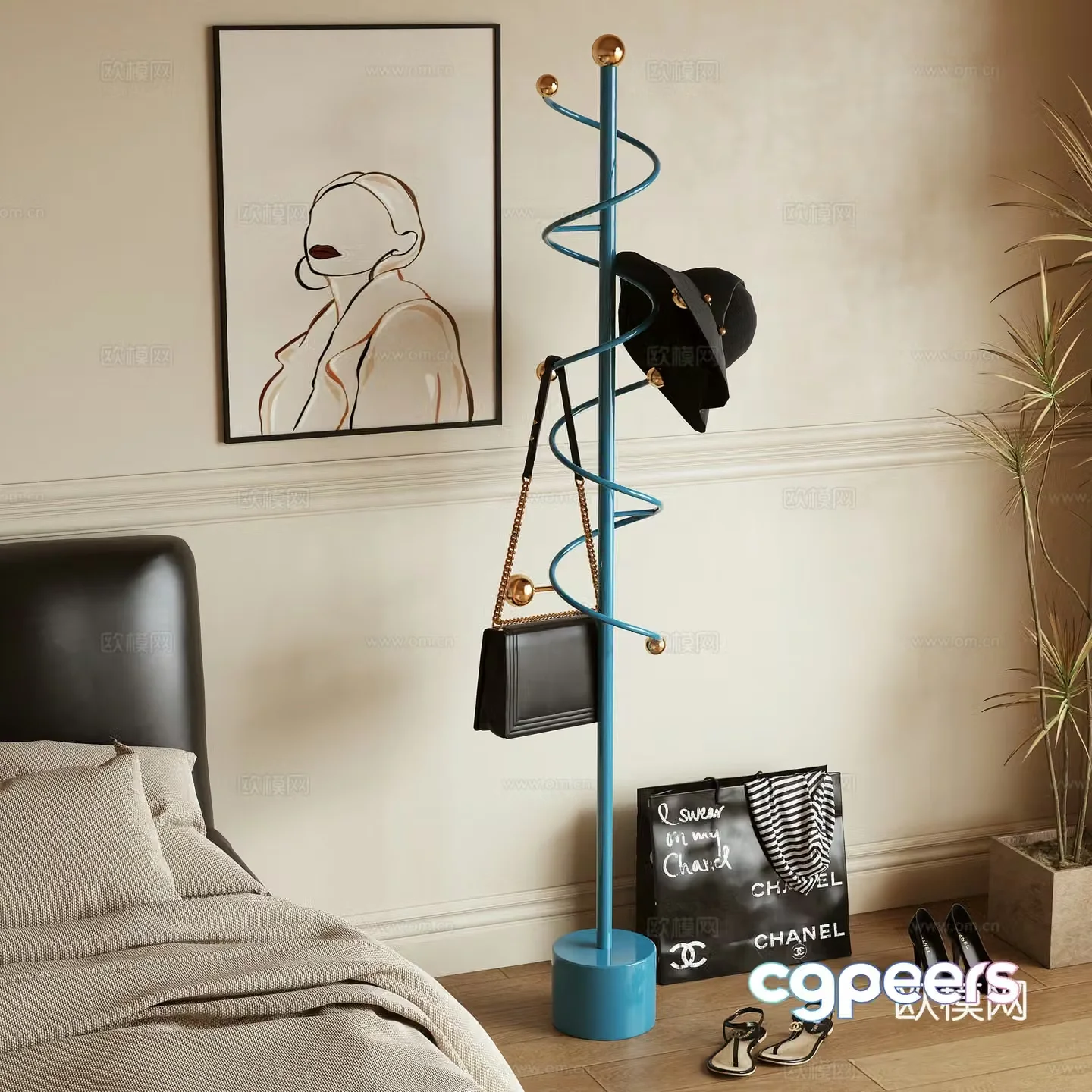 Modern clothes hanger clothes hanger floor hanger 3d model