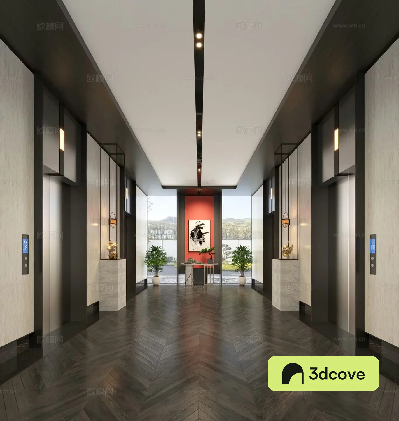 Modern hotel elevator hall club elevator hall aisle elevator hall