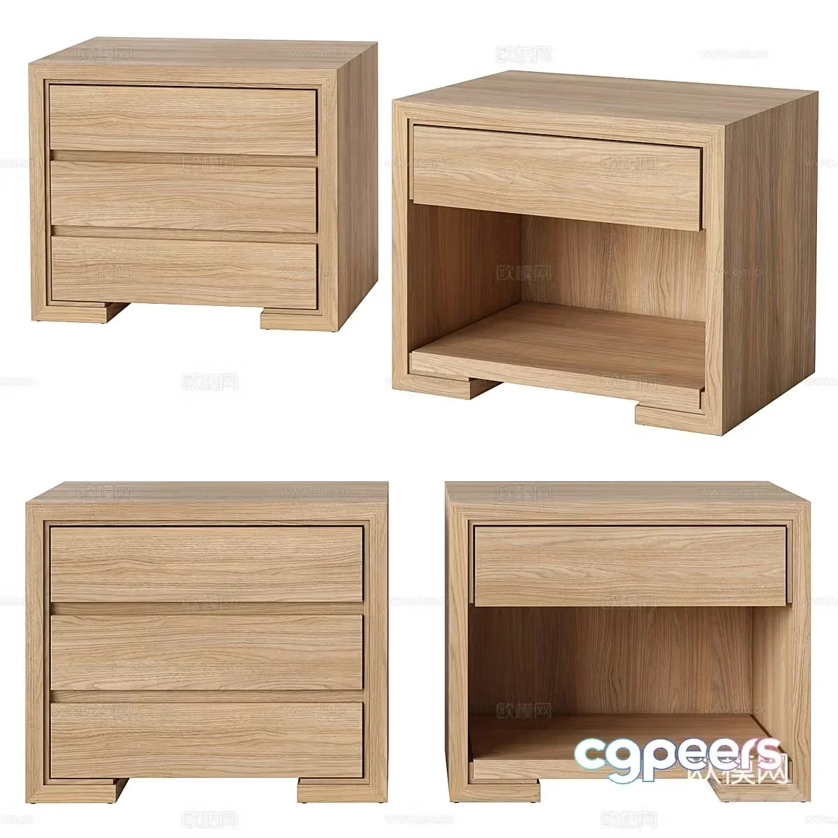 New Chinese style log bedside table 3D model