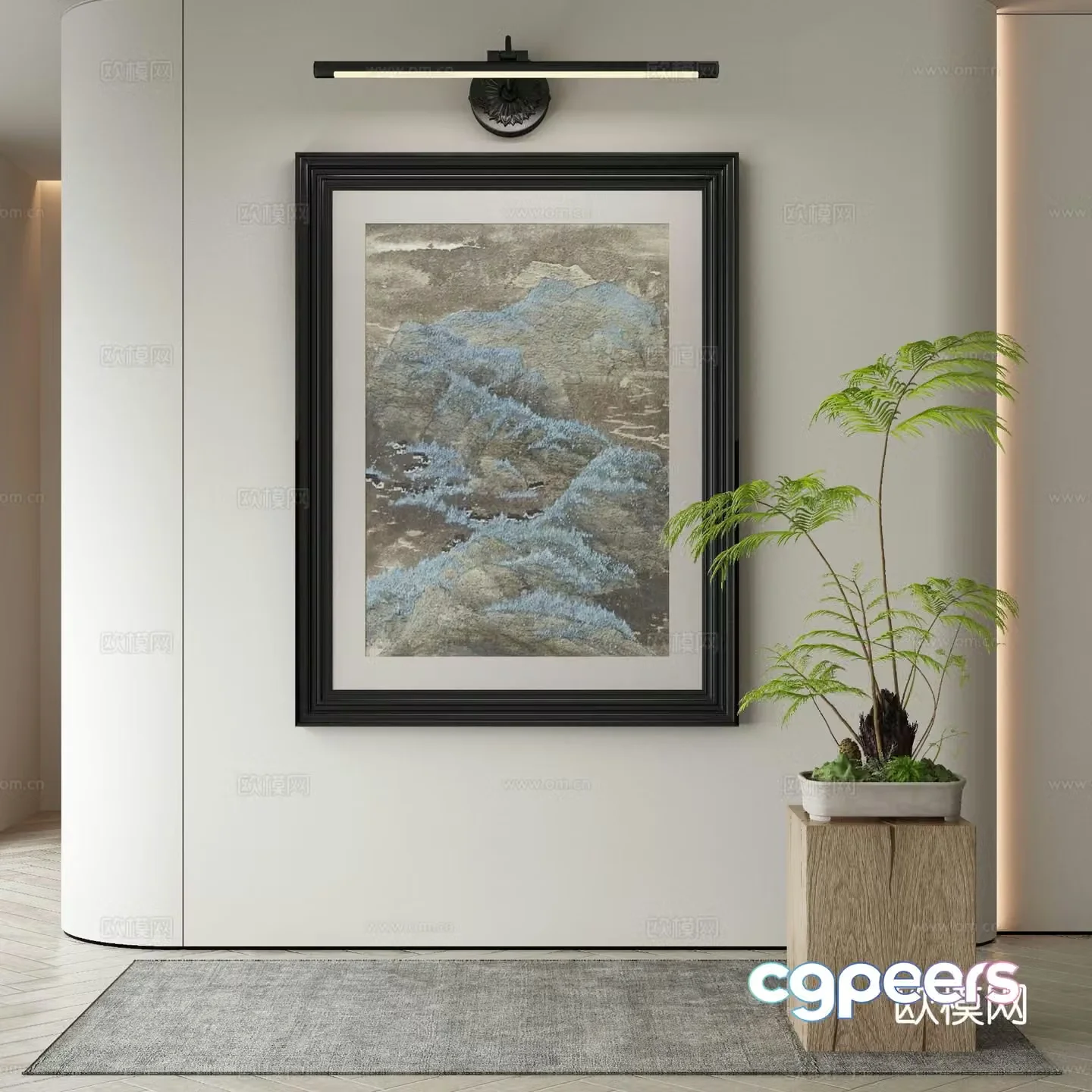New Chinese style decorative painting mirror headlight abstract hanging painting 3d model