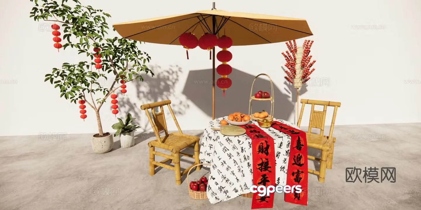Chinese New Year Beauty and Ancient Stand Market Stand National Fashion Beauty and Ancient Stand 3D Model