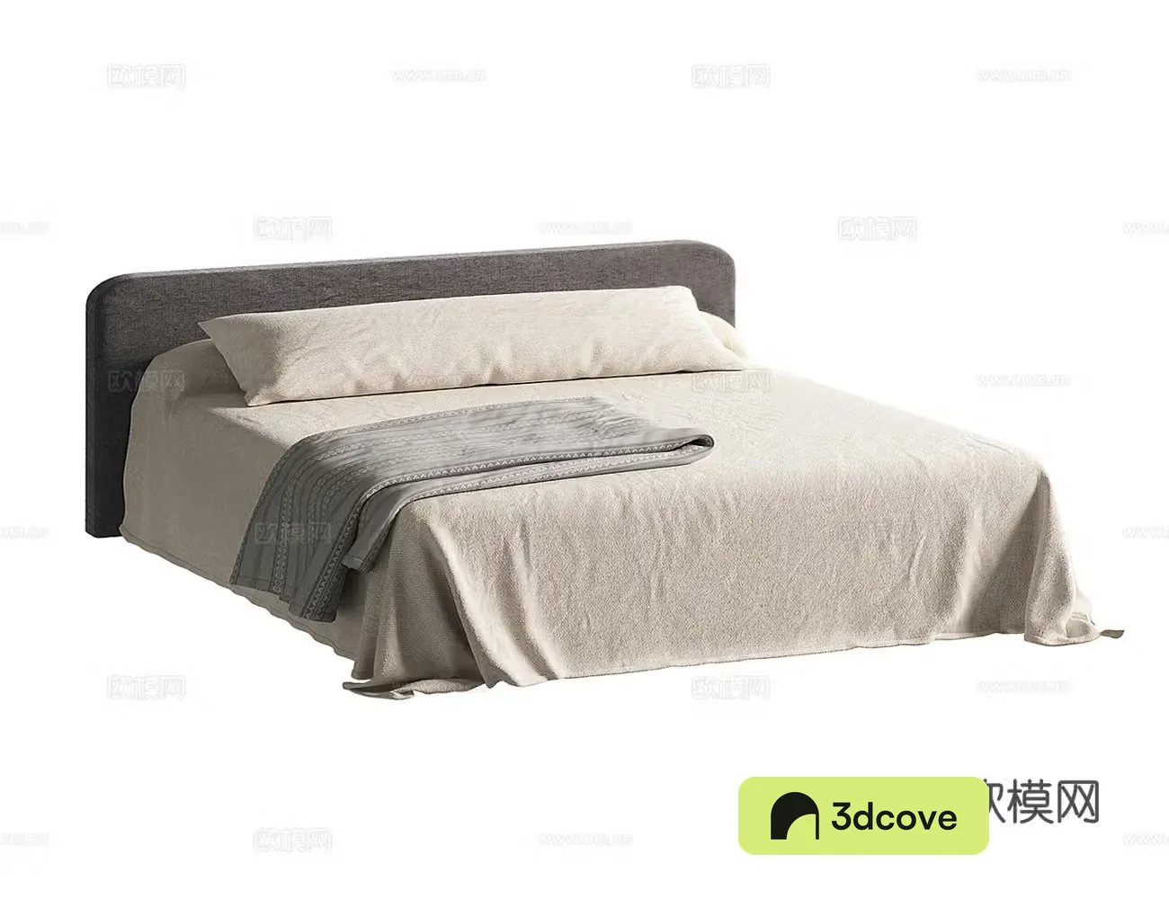 Wasabi Cream Double Bed 3D Model