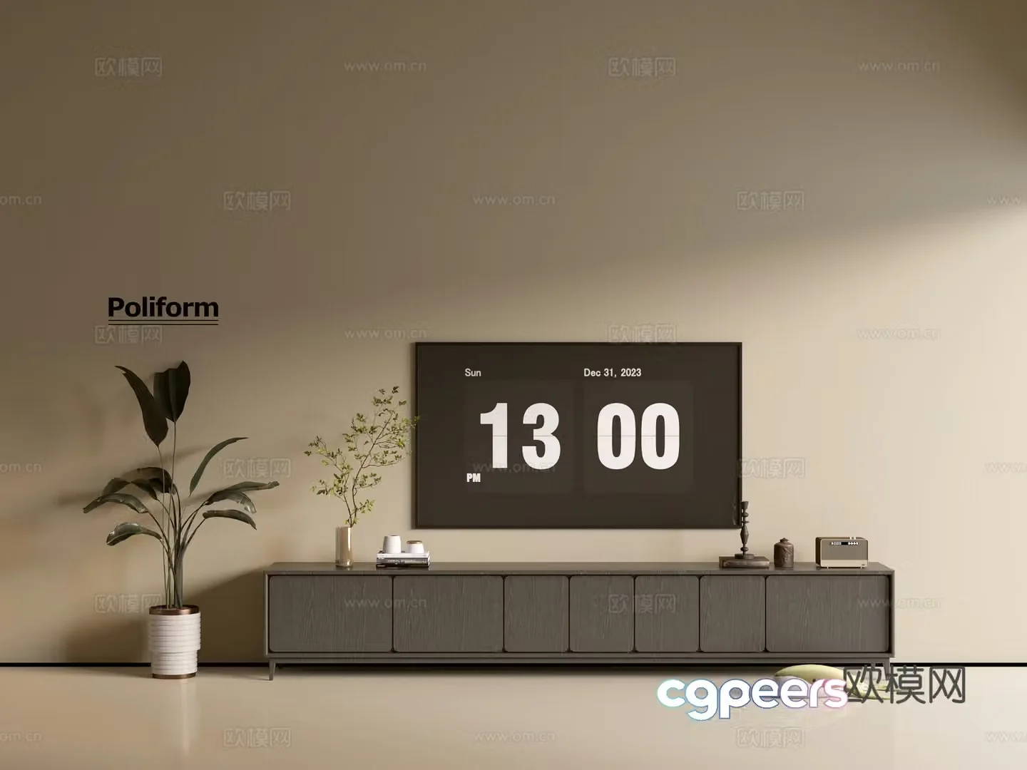 Modern wood grain TV cabinet simple side cabinet chest of drawers low cabinet whole cabinet side cabinet balcony 3D model