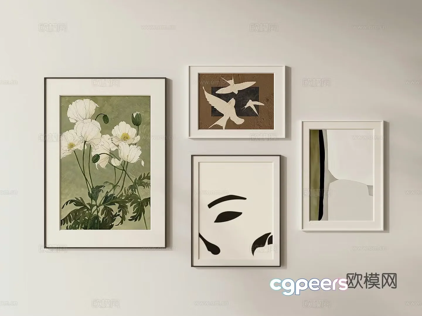 Cream style small fresh painting combined hanging painting 3d model