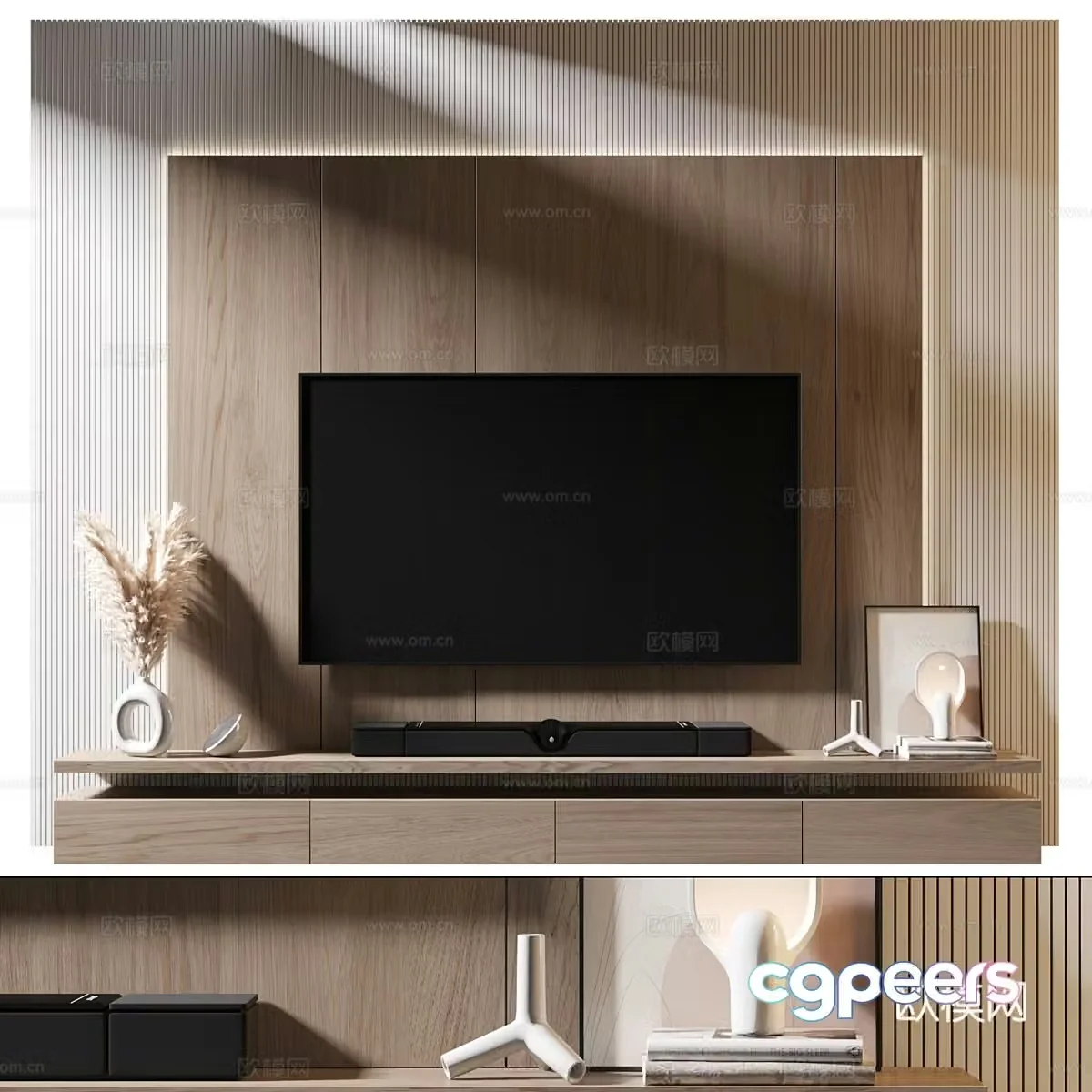 Modern Italian minimalist TV background wall 3d model