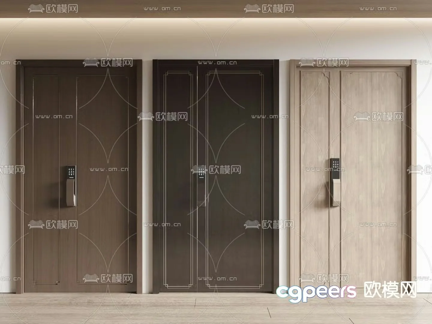 New Chinese style entrance door security door mother and child door single-open door 3D model