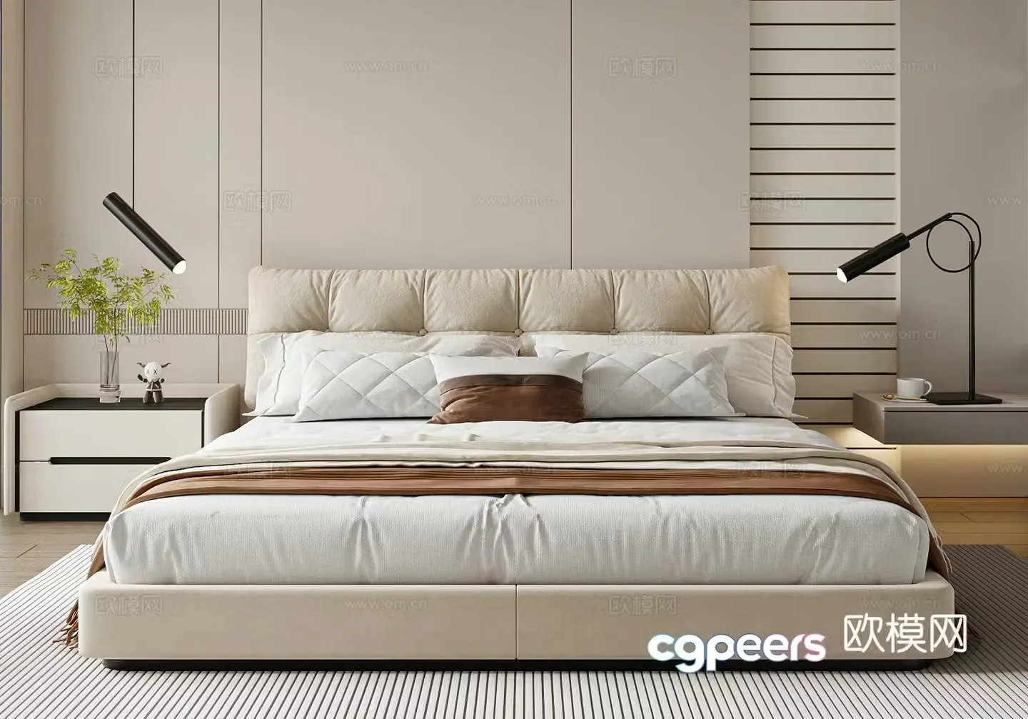 Modern double bed 3d model