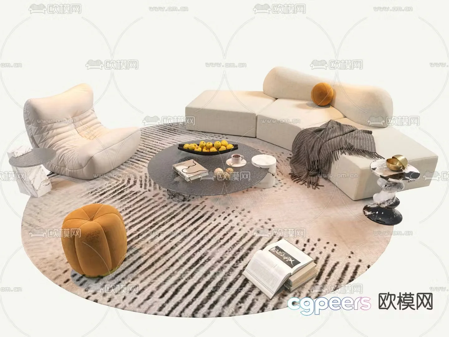 Cream style modular sofa 3d model