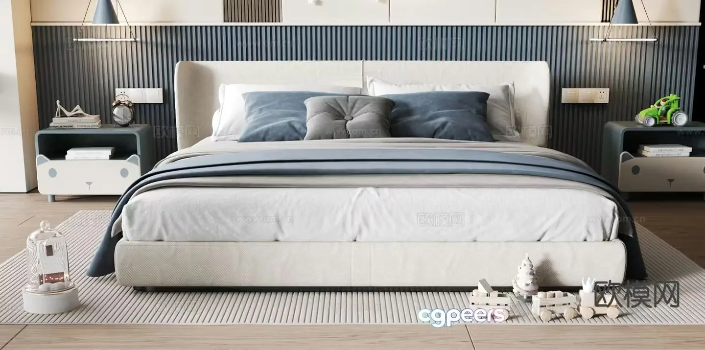 Modern children’s bed double bed 3d model