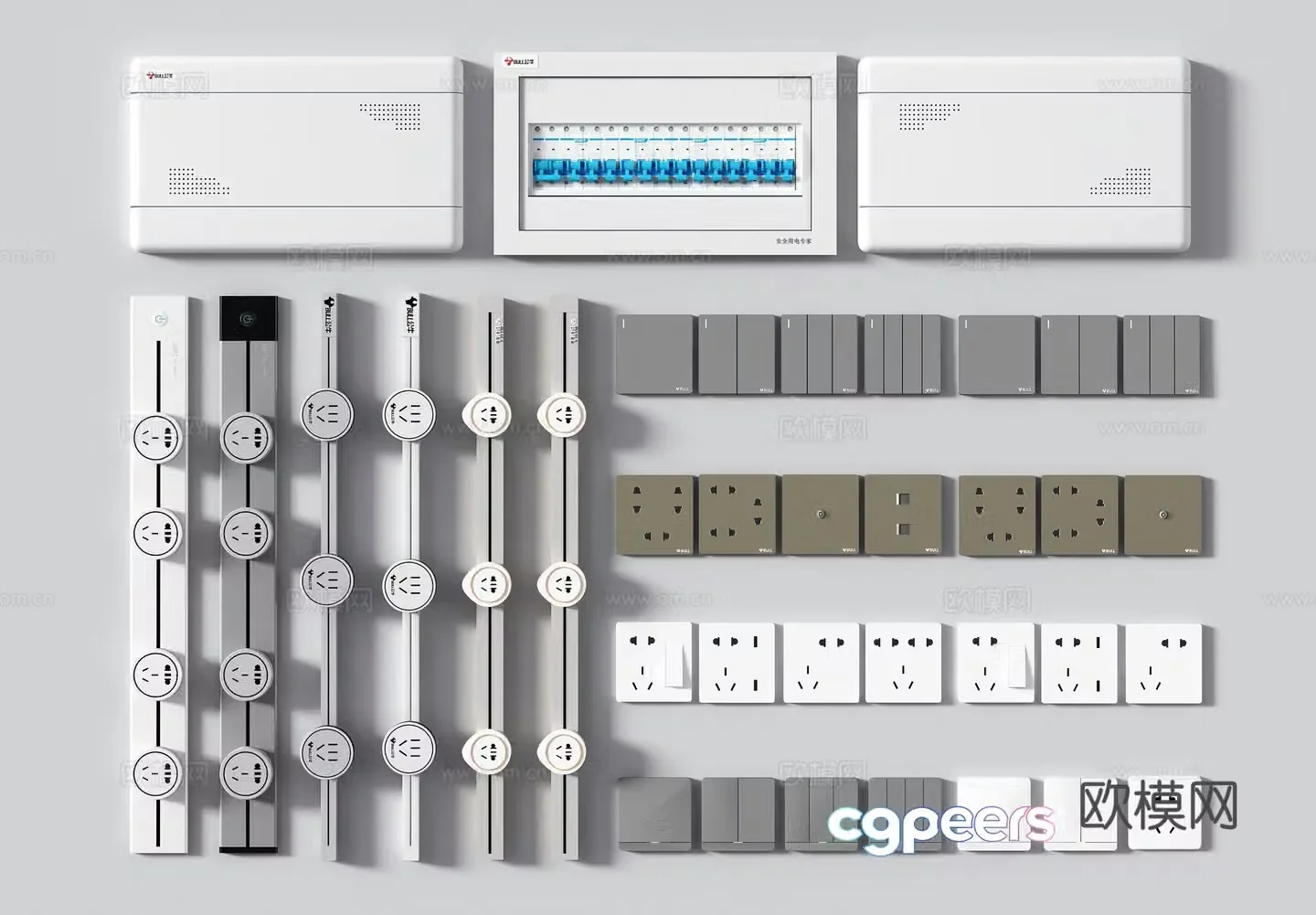Modern switch socket combination track socket smart switch air conditioning panel distribution box 3D model
