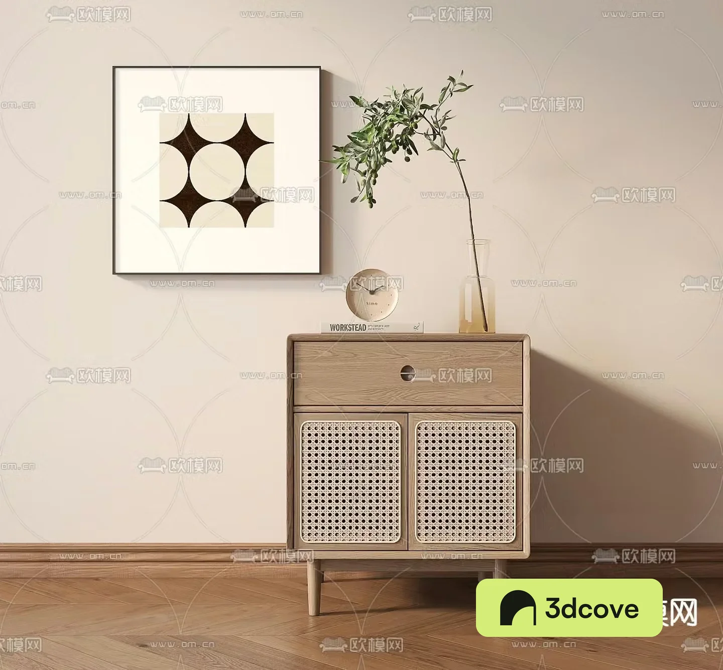 Nordic rattan cabinet bedside table