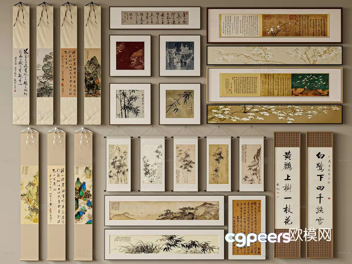New Chinese style Zen hanging paintings Song hanging paintings calligraphy and paintings Chinese painting 3D model