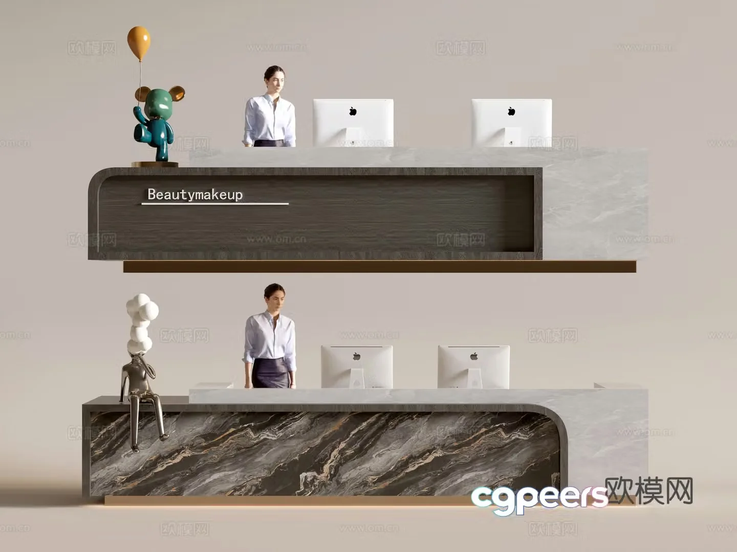Modern company front desk reception desk service desk 3d model