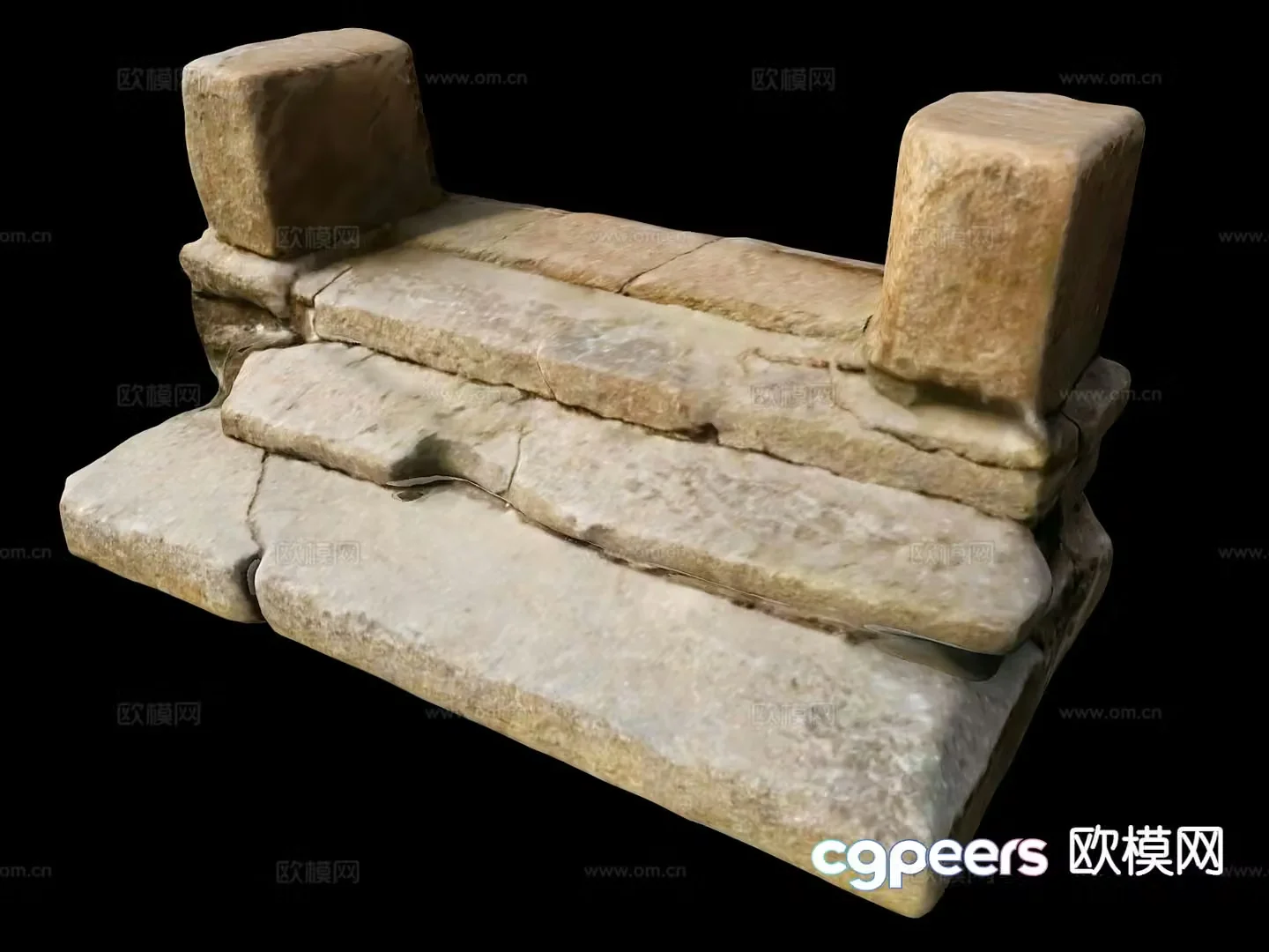 Old slate steps stone steps rural rough stone steps 3D model