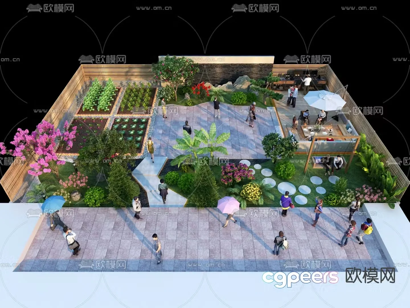 Courtyard landscape leisure barbecue area 3d model