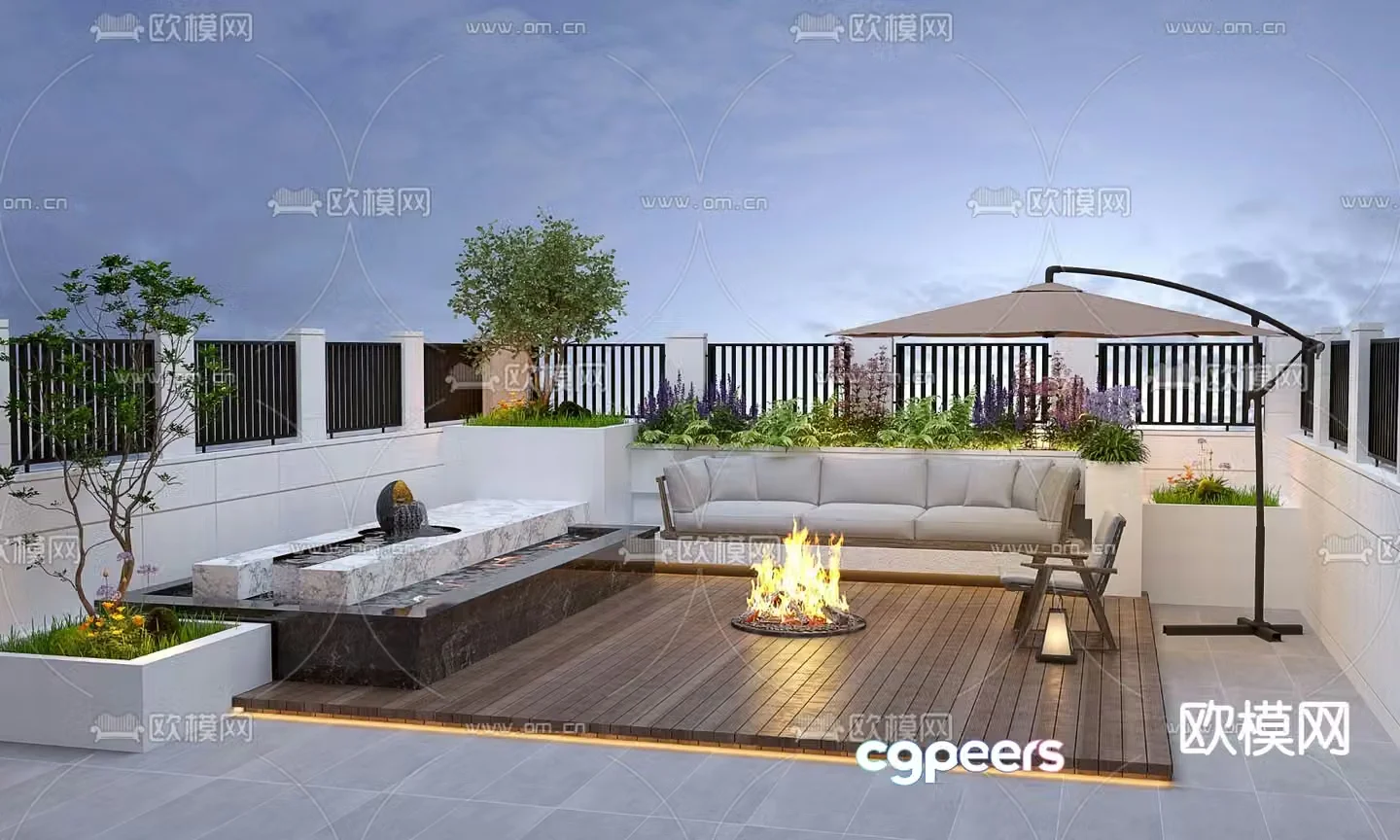 Modern balcony terrace roof garden 3d model