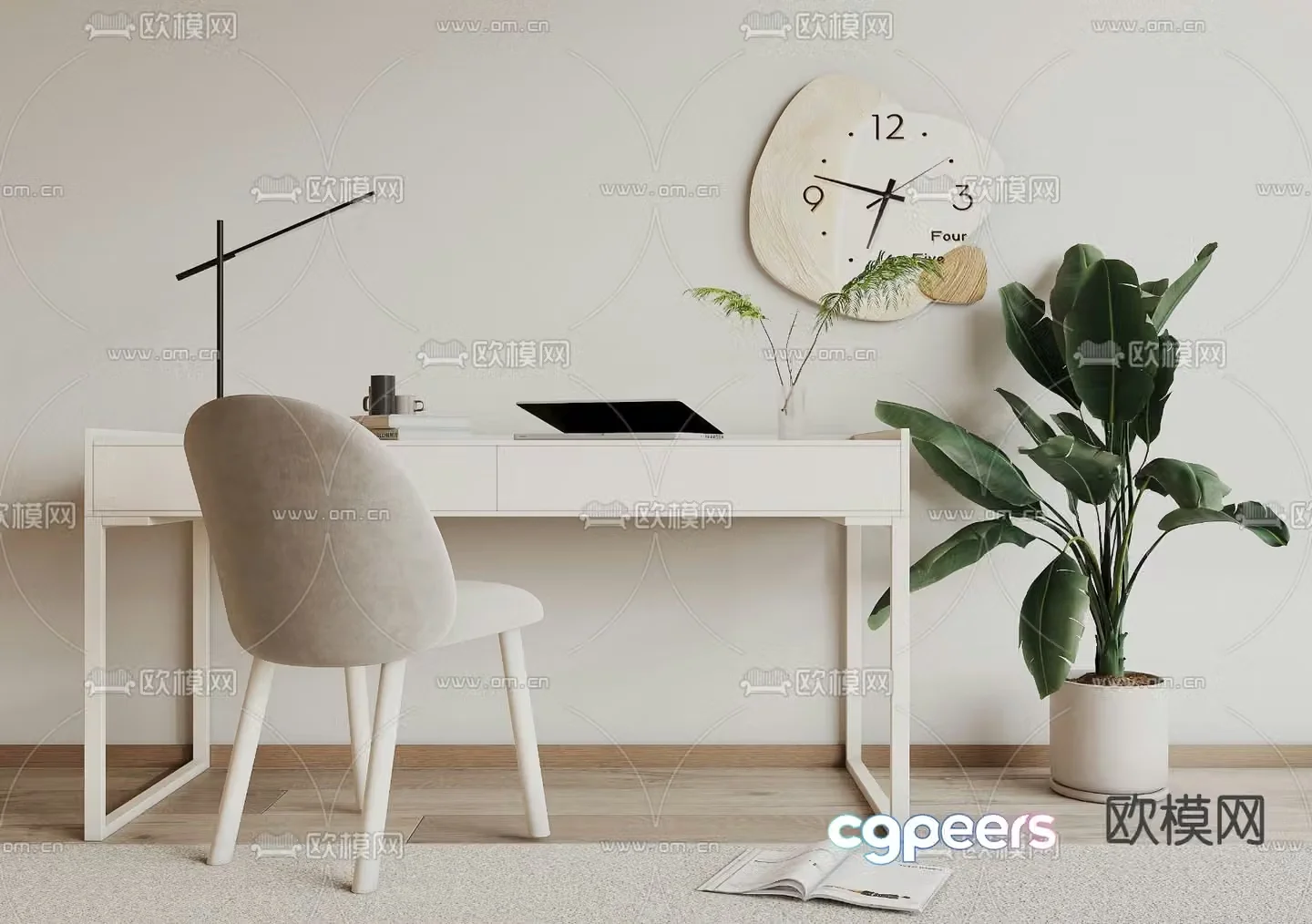 Modern desk computer desk learning desk 3d model