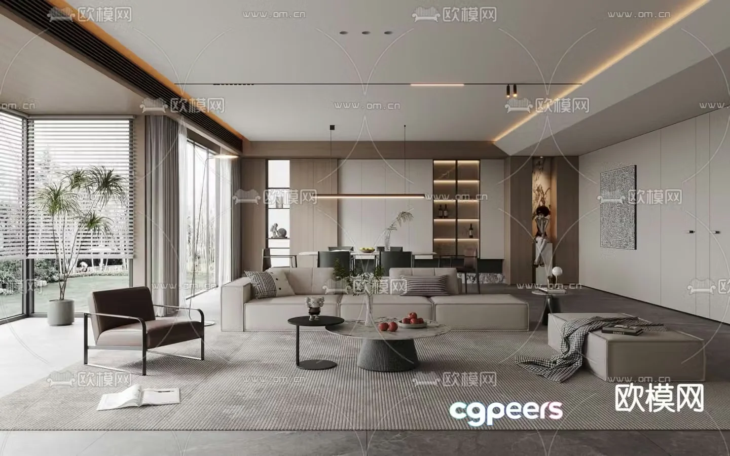Modern living room dining room 3d model