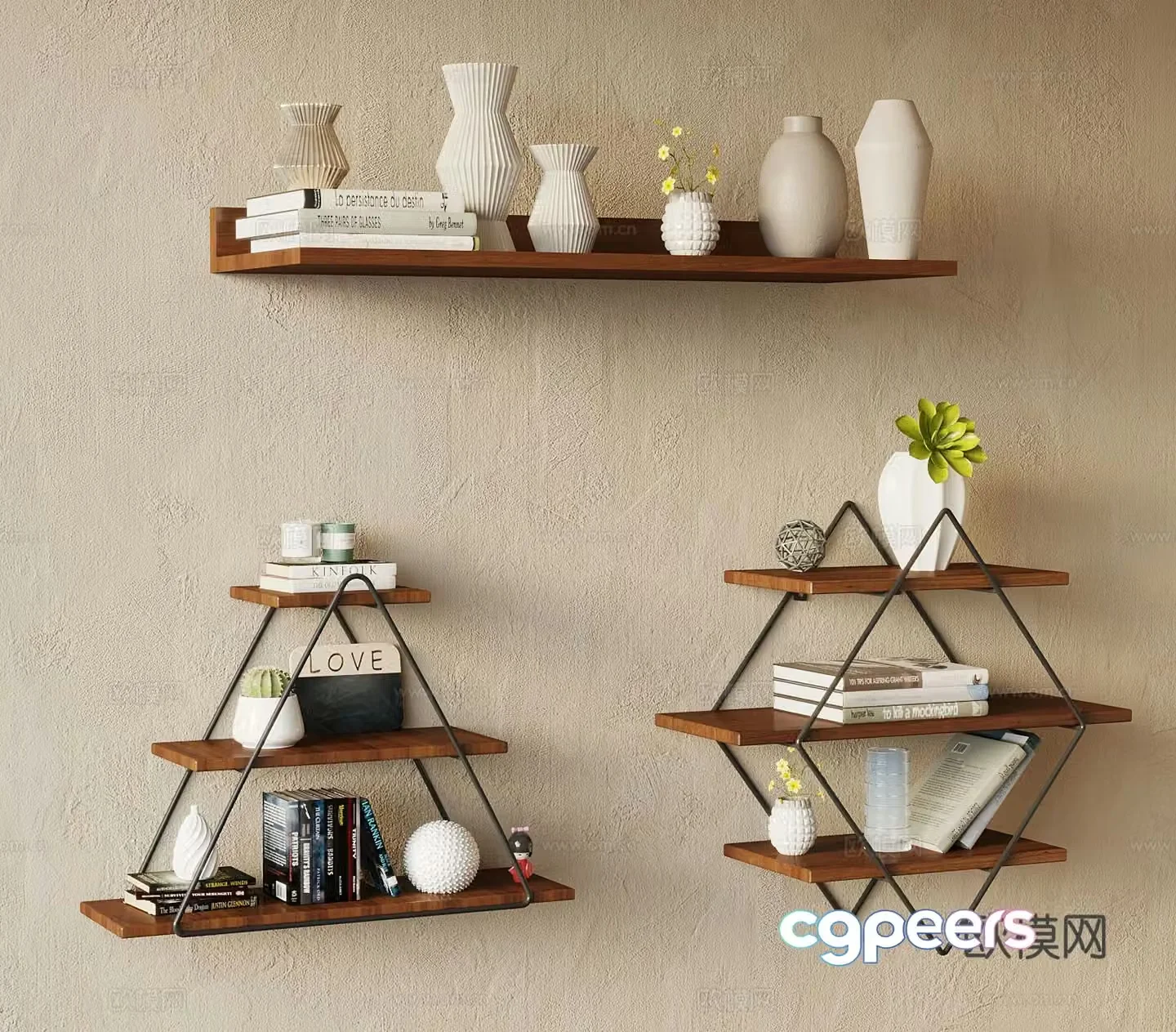 Wabi-sabi wall cabinet wall-mounted storage shelf bookshelf 3D model