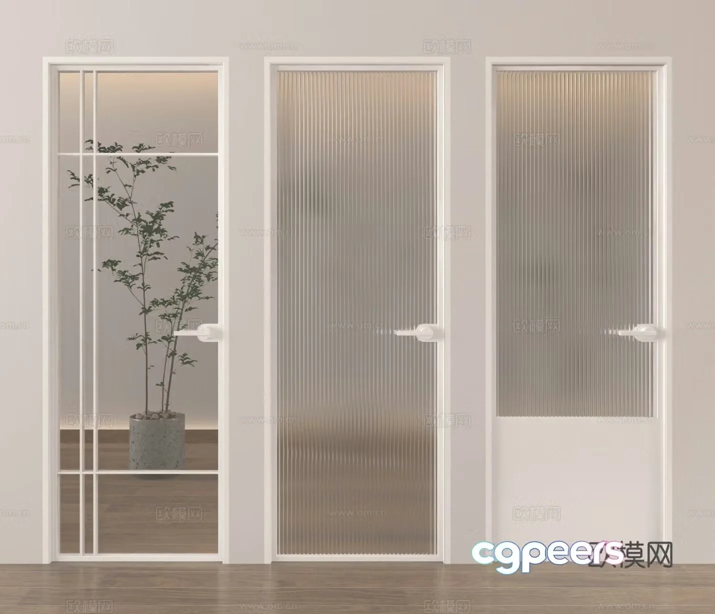 Single-open glass door kitchen and bathroom door 3D model