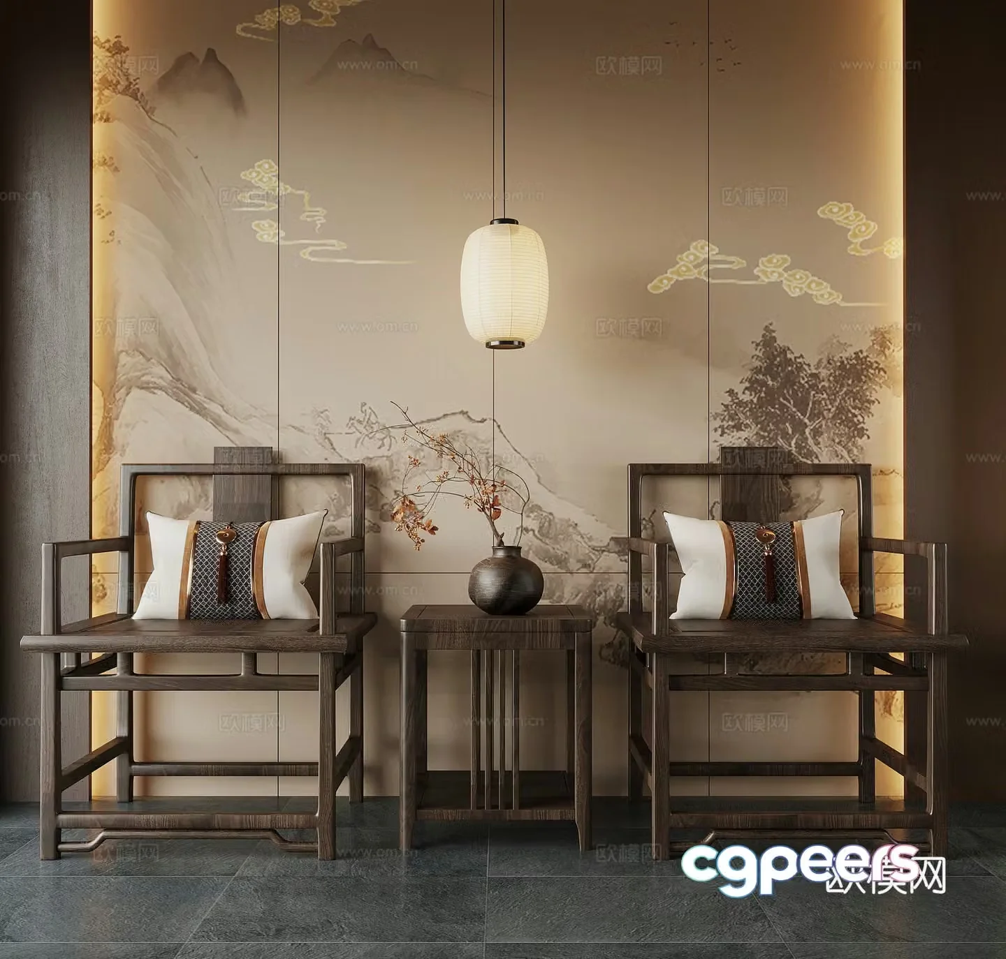 New Chinese style chair leisure chair single chair dining chair 3d model