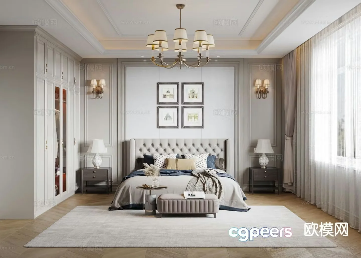 American style bedroom master bedroom 3d model