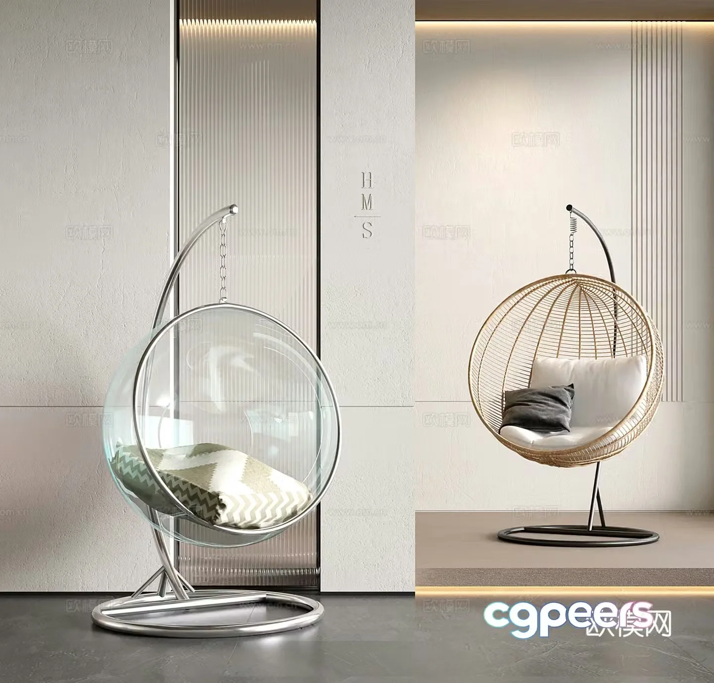 Modern swing chair bubble hanging chair semi-ball hanging chair rattan bird nest hanging basket 3D model